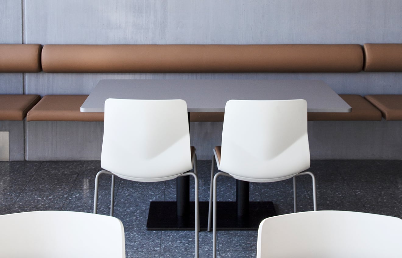 wall mounted bench and canteen furniture in a canteen