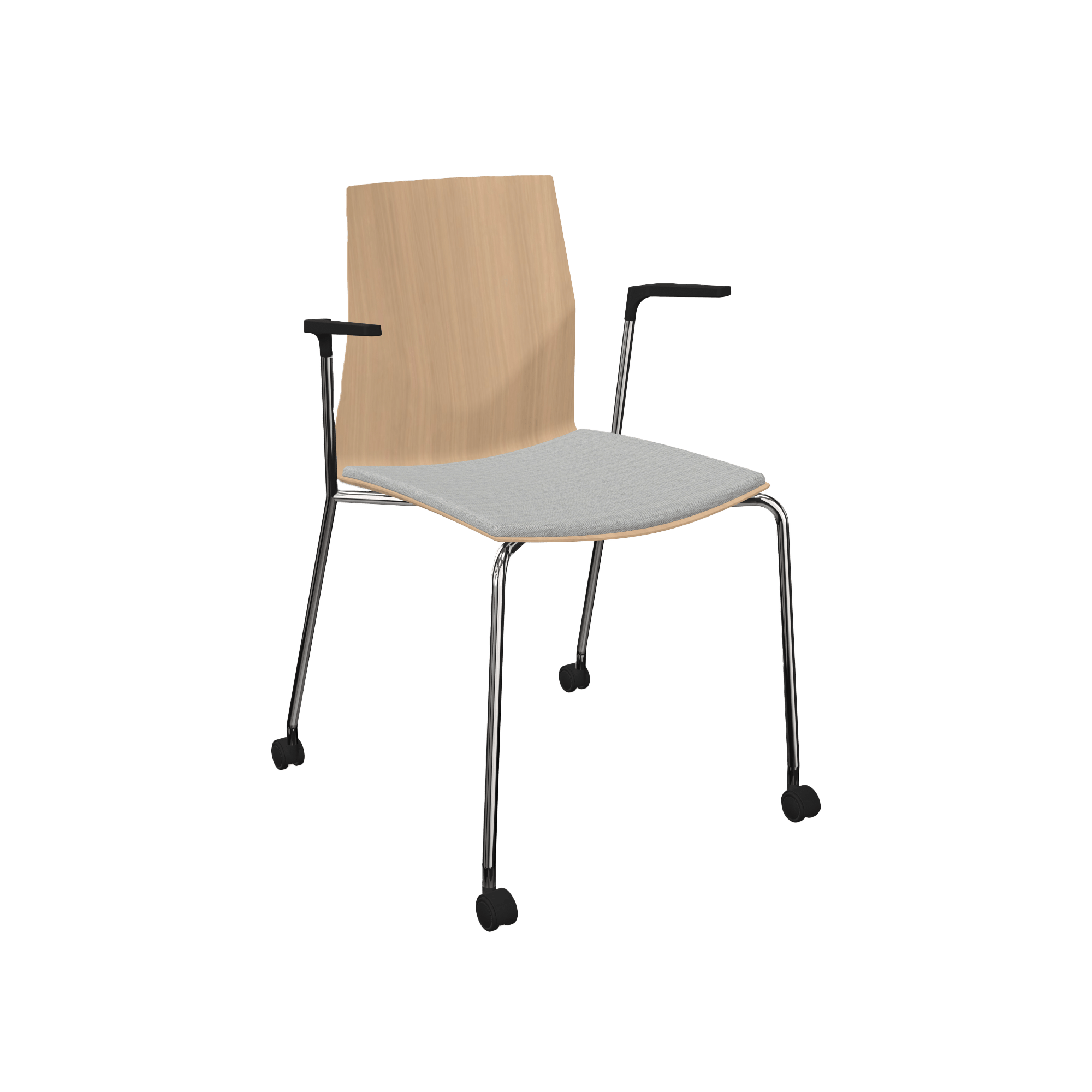 A white and wood chair with arms