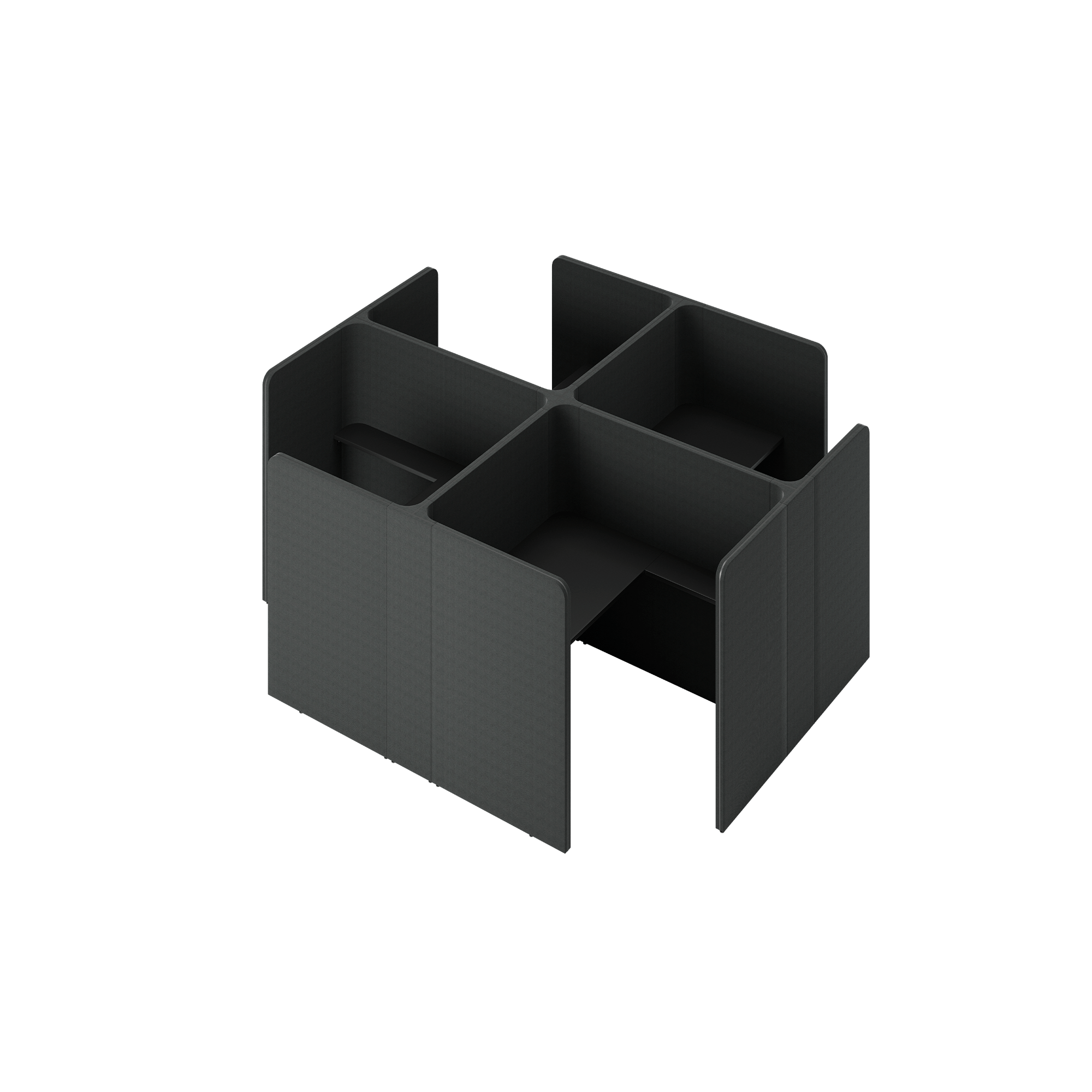 A black study booth with four compartments