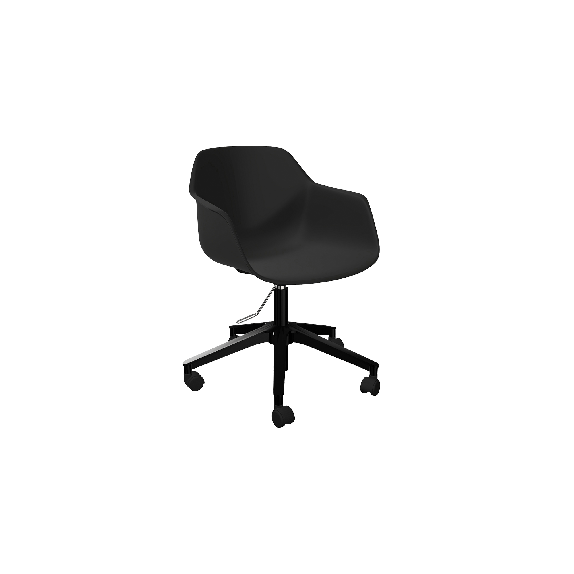 A black office chair on casters