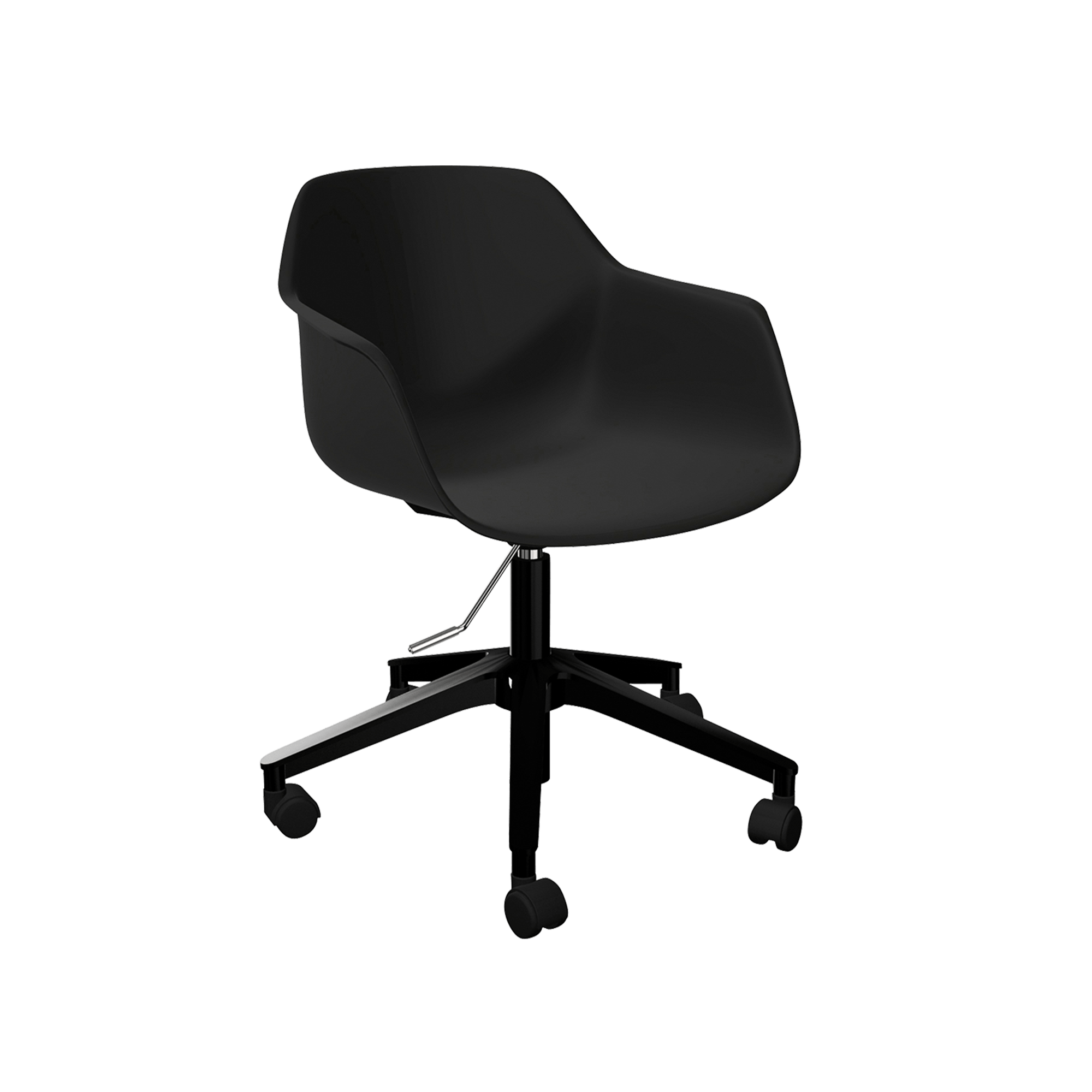 A black office chair on casters