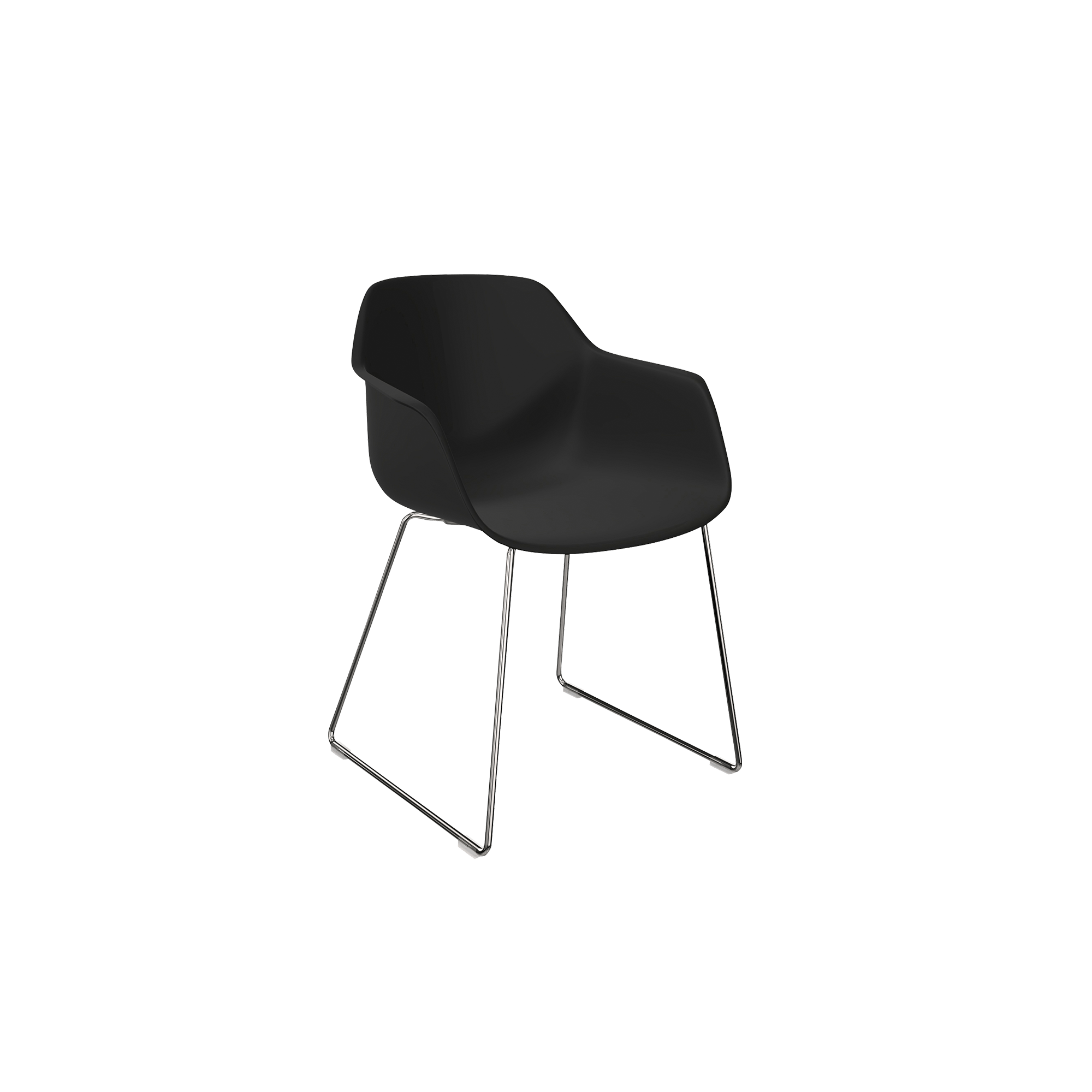 A black chair with 2 legs
