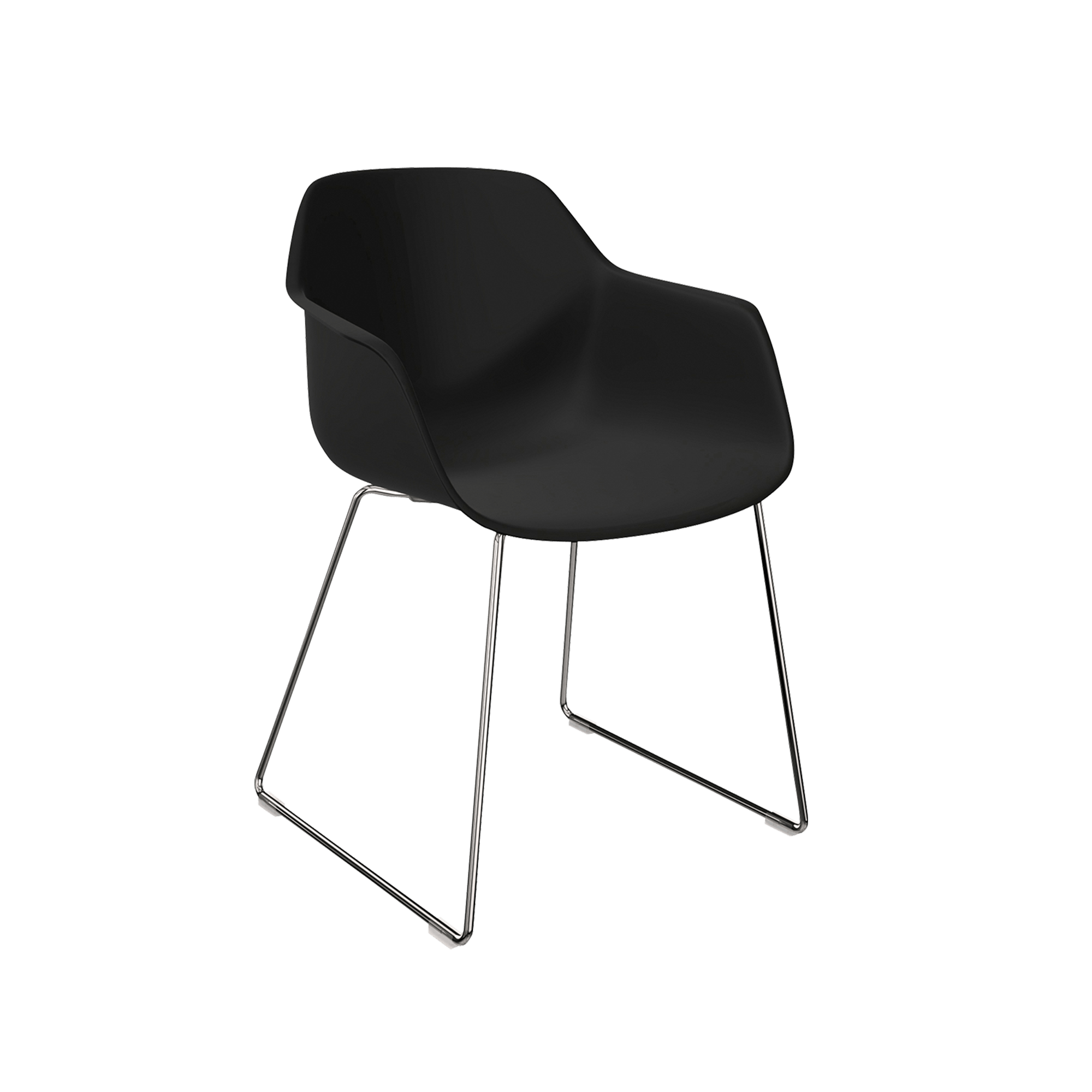 A black chair with 2 legs