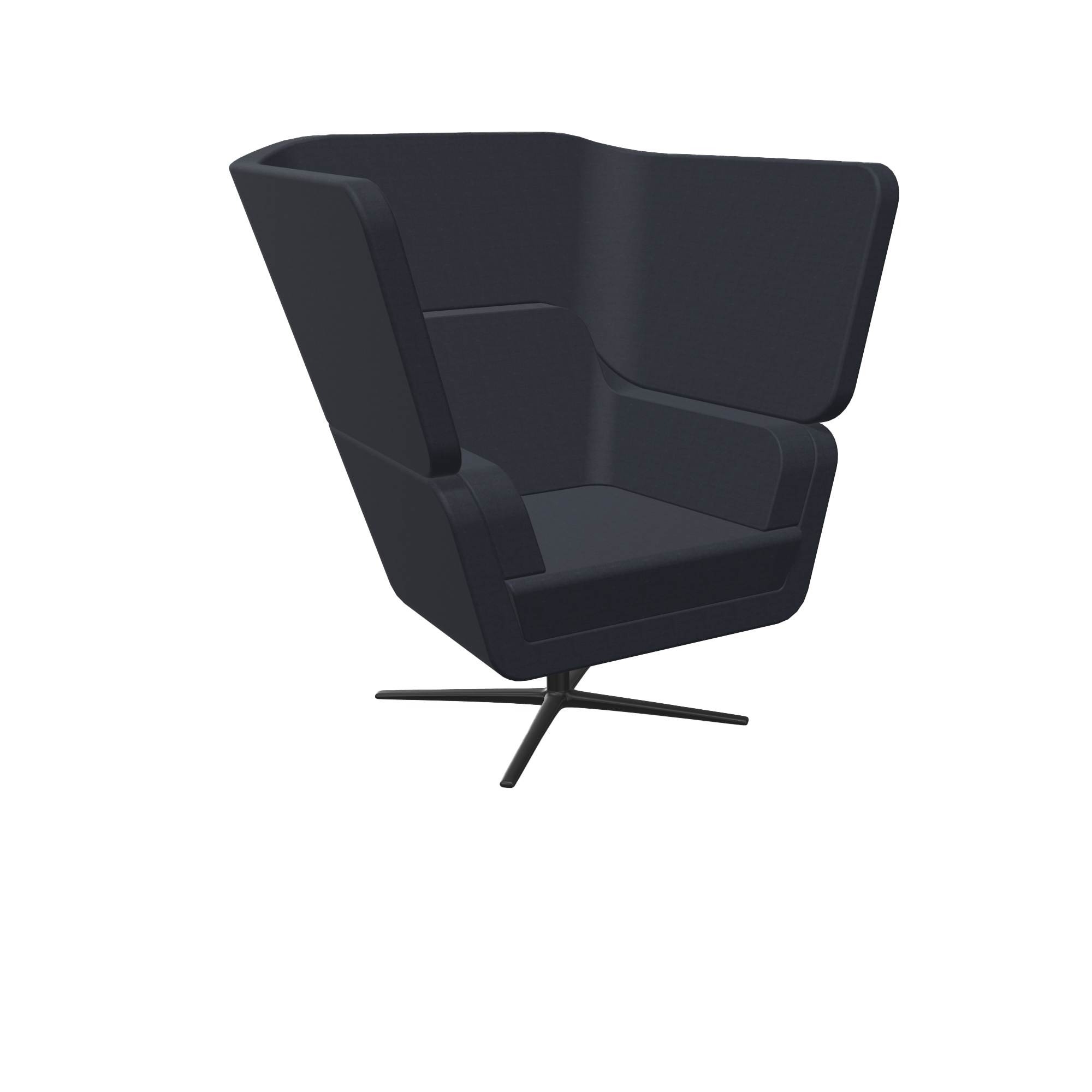 A black lounge chair on a white background.