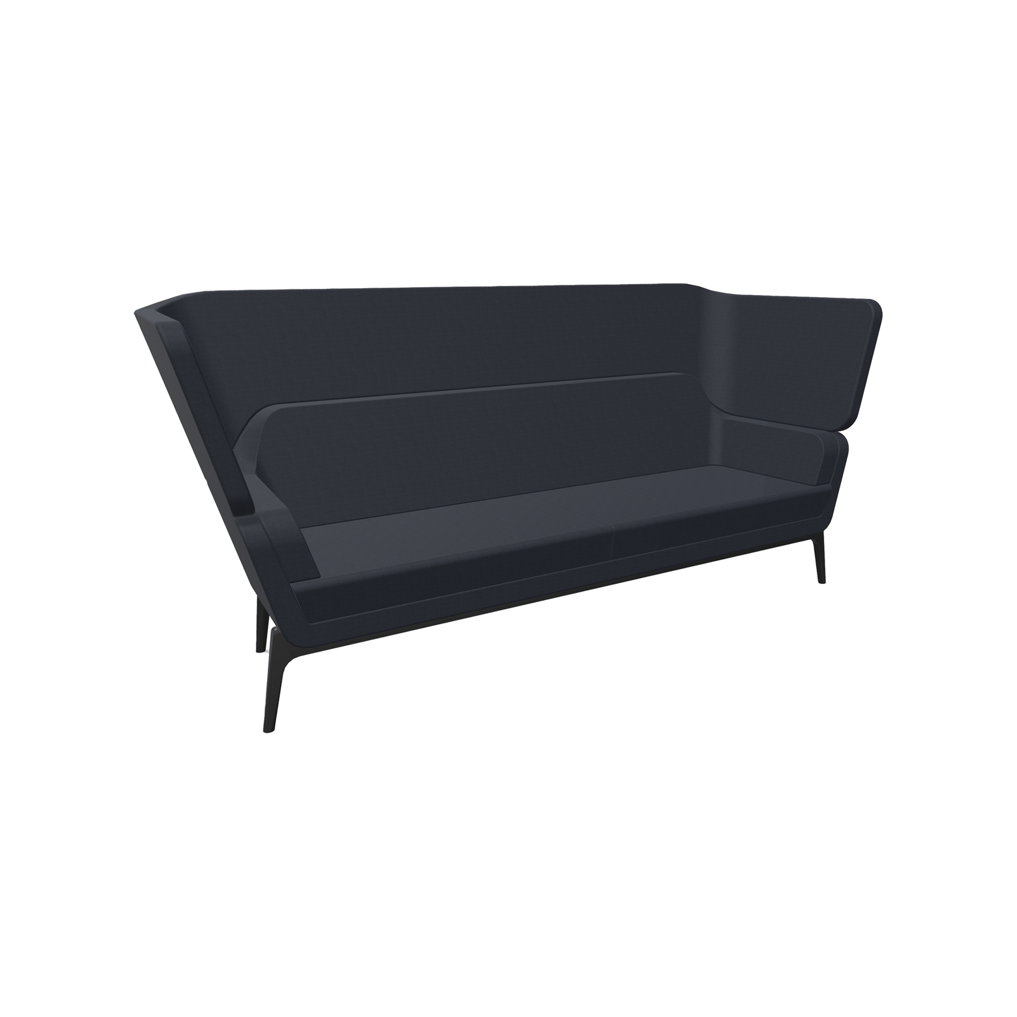 A black sofa on a white background.