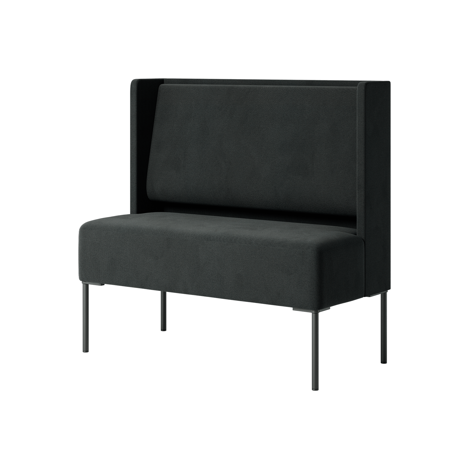 A black sofa with a black frame and a black seat.