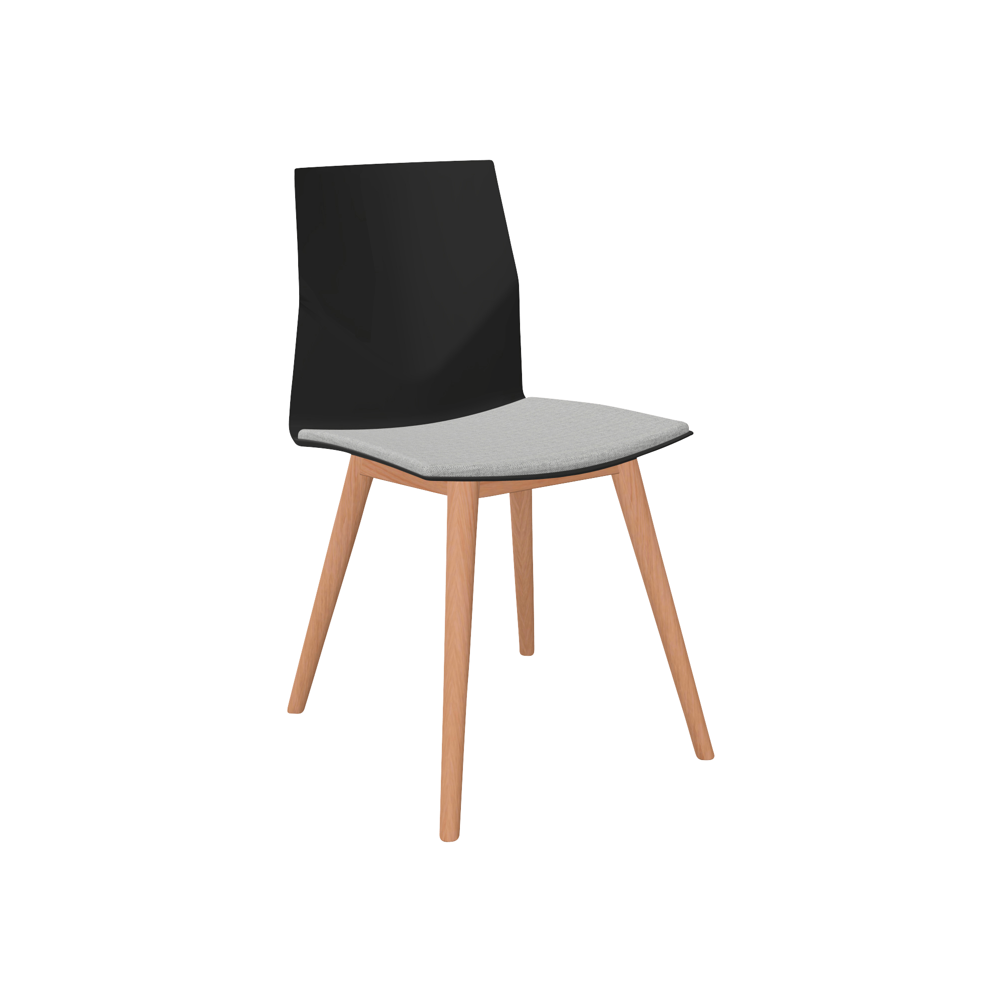 black chair with grey seat and wooden legs
