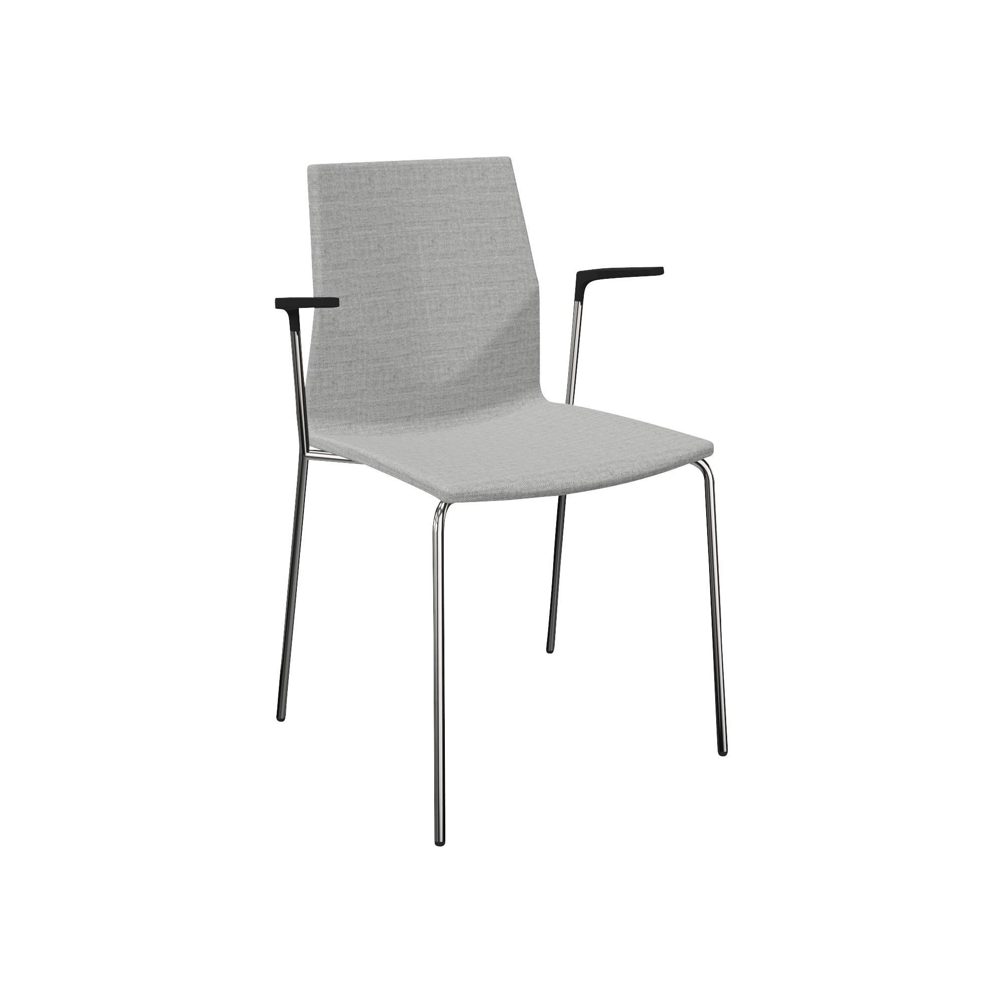 grey chair with metal legs and arm rests