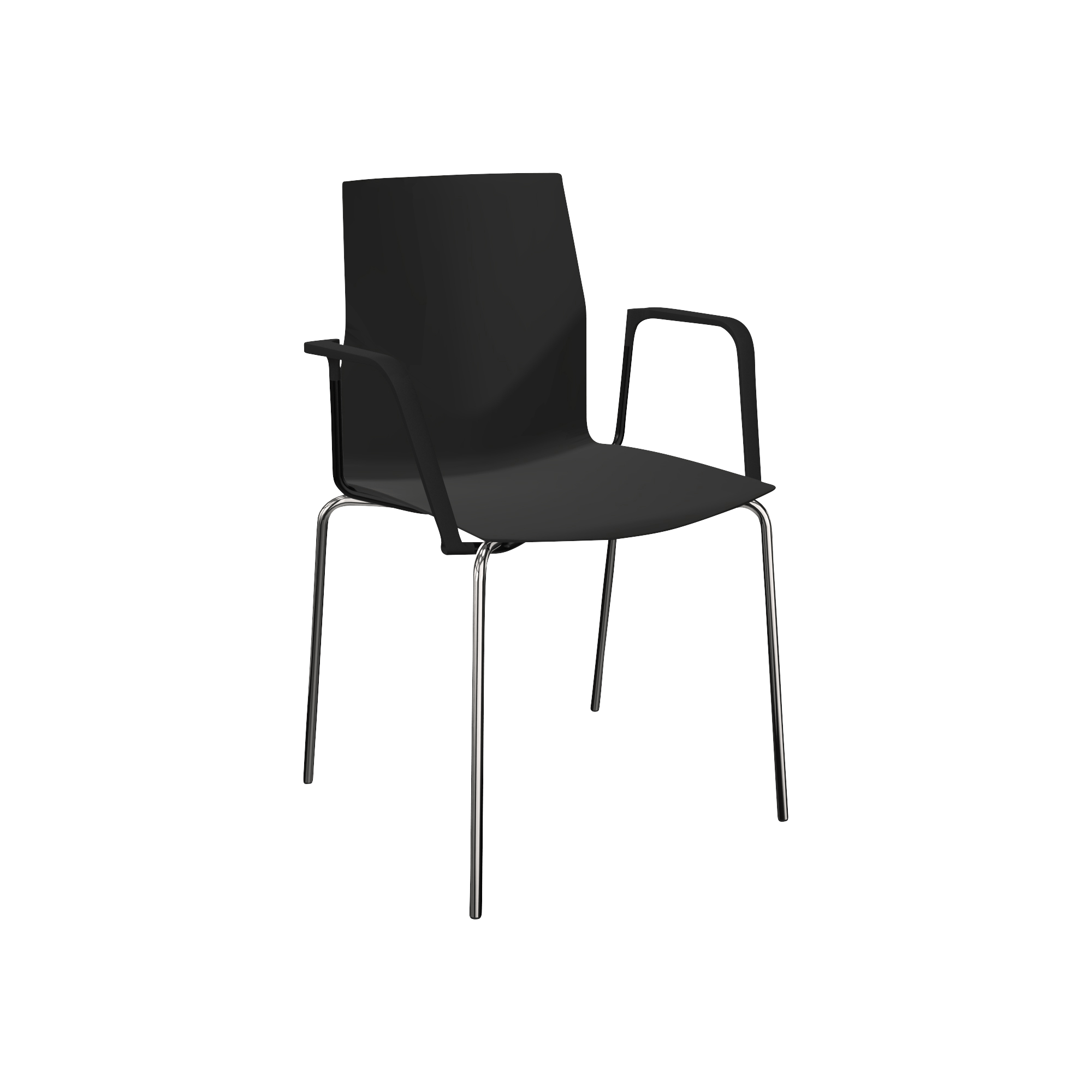 black chair with metal legs and arm rests