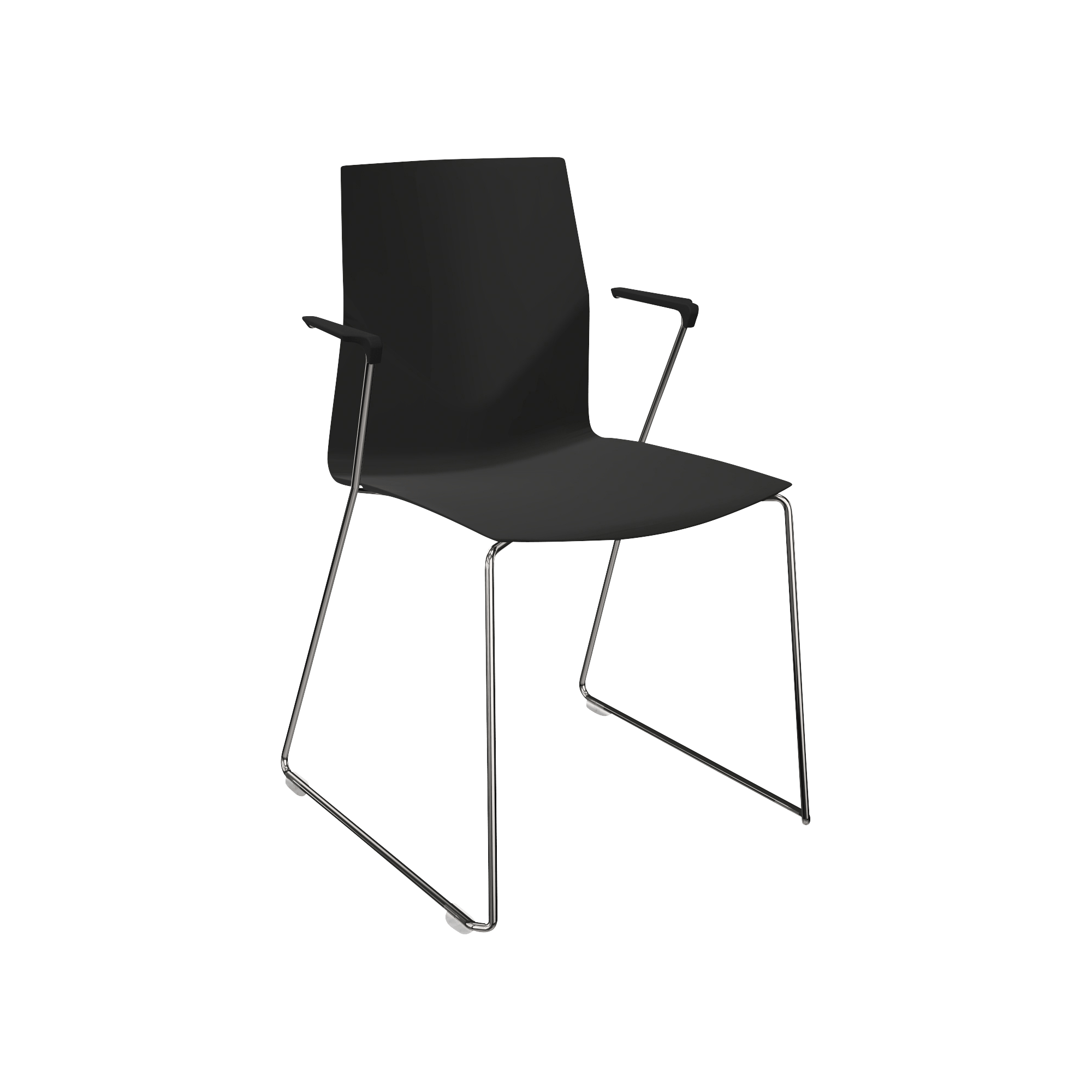 black chair with metal legs and arm rests
