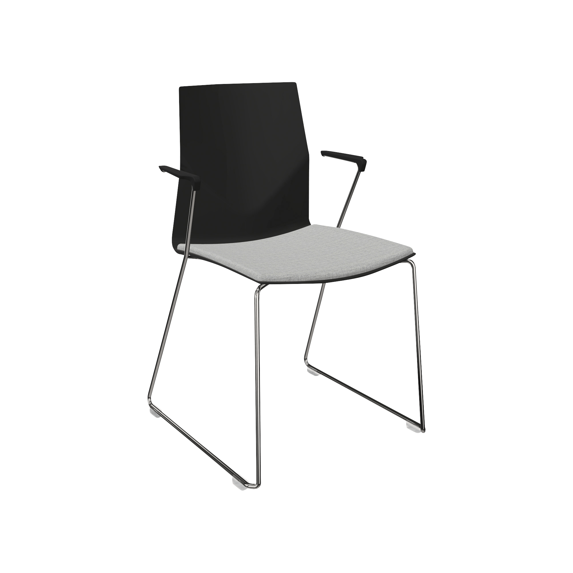 black chair with grey seat and metal legs