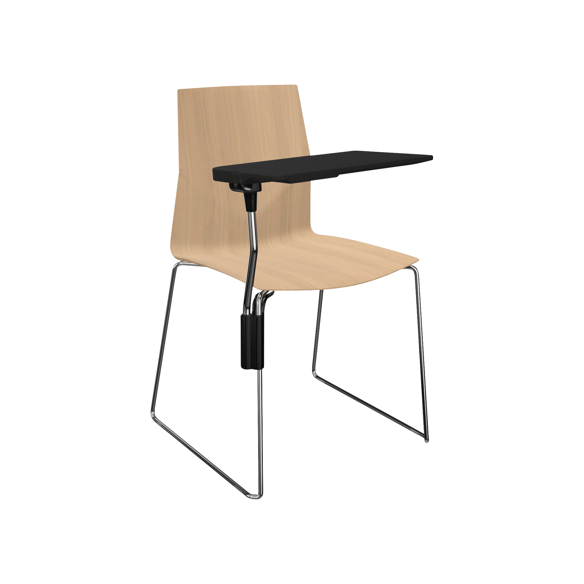 wooden chair and metal legs and black laptop tray