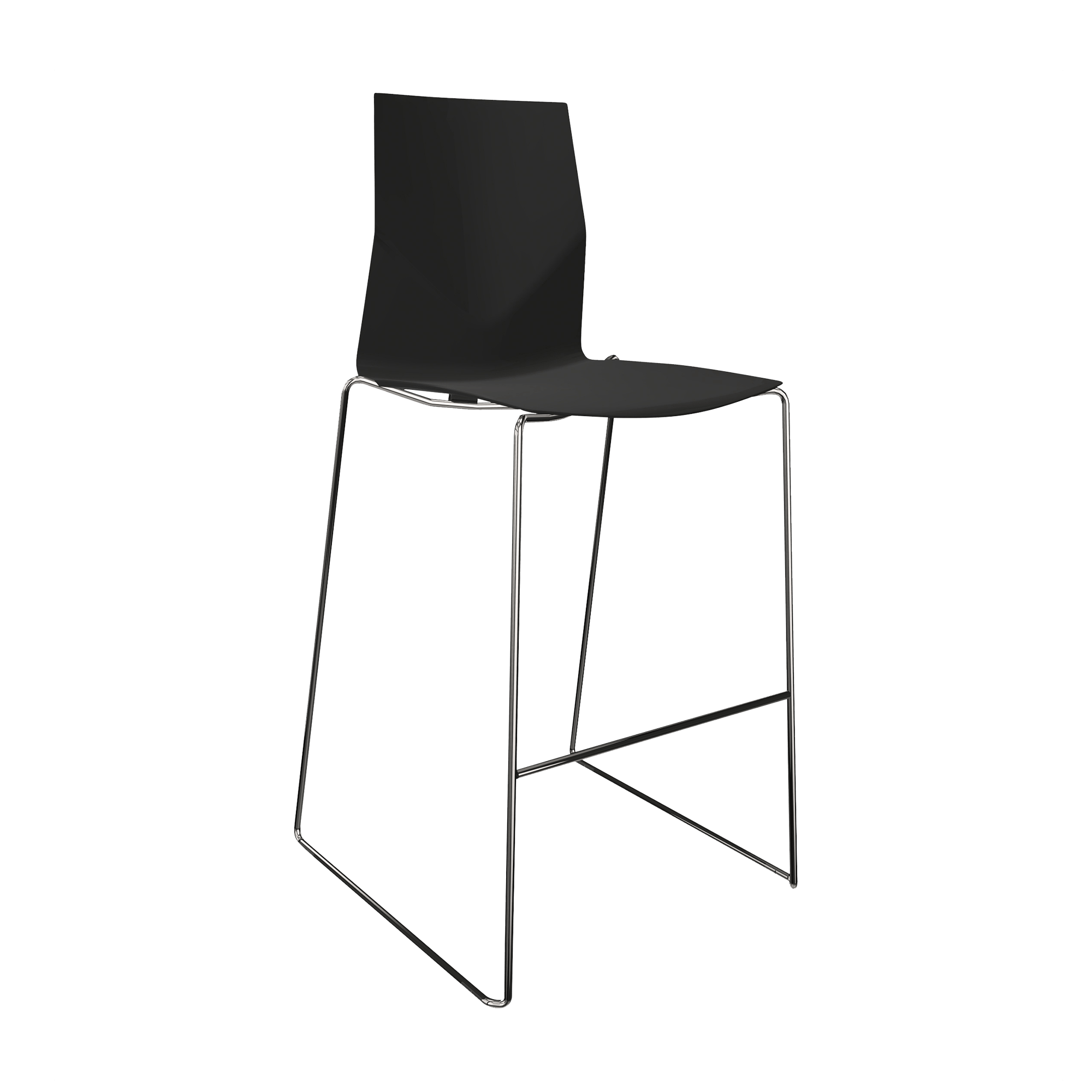 Counter chair with a black seat and two chrome legs
