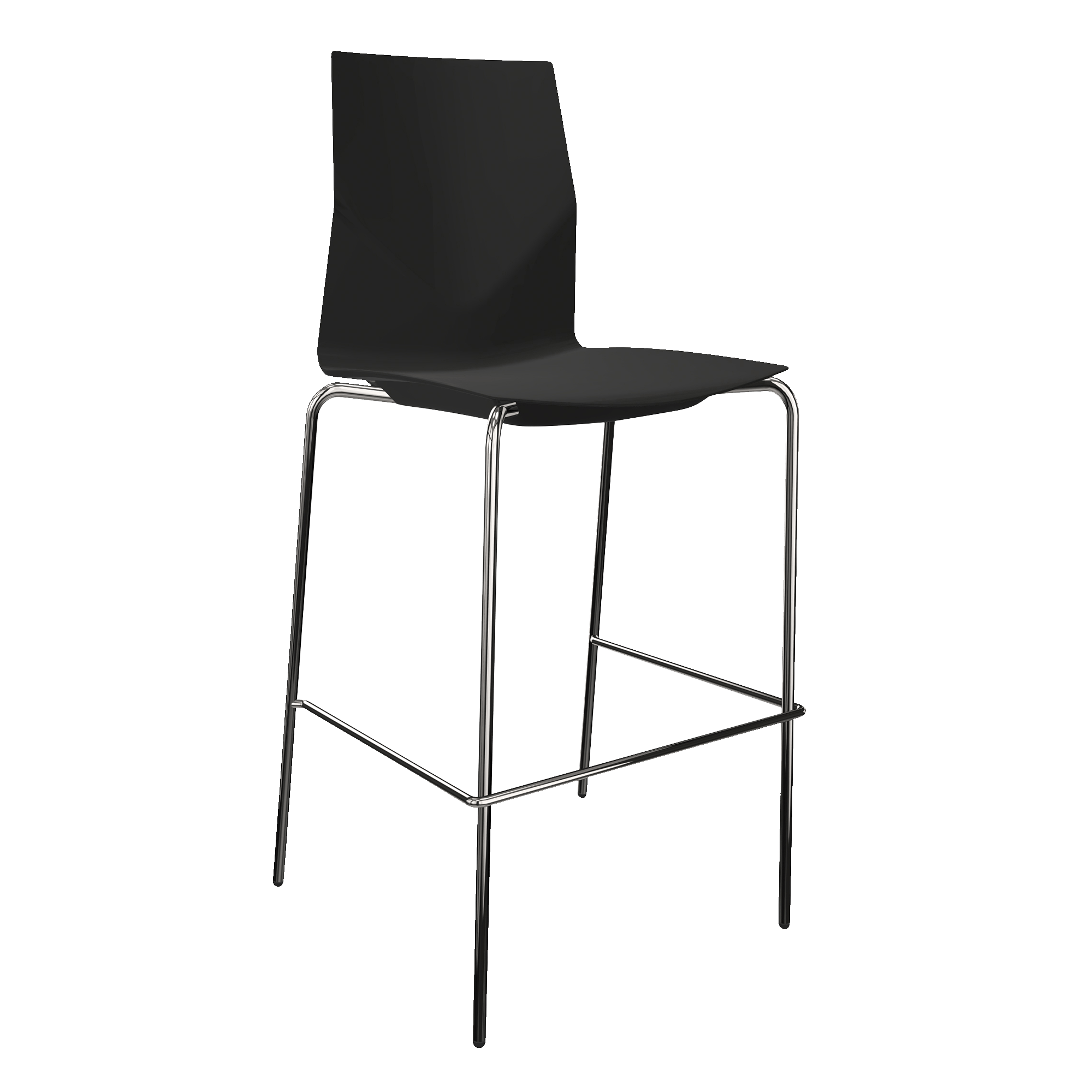 Counter chair with black seat and 4 chrome legs
