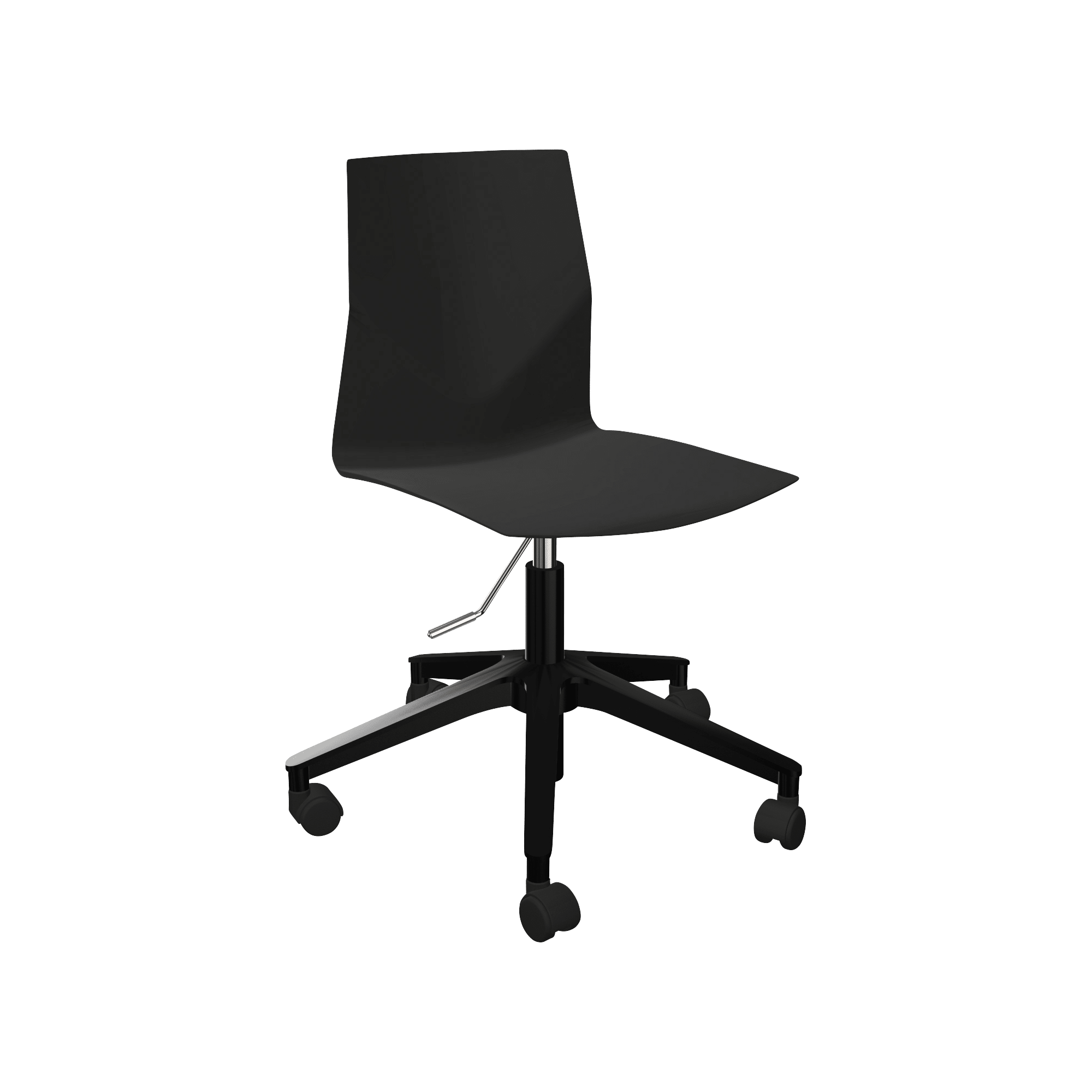 A black office chair with castors