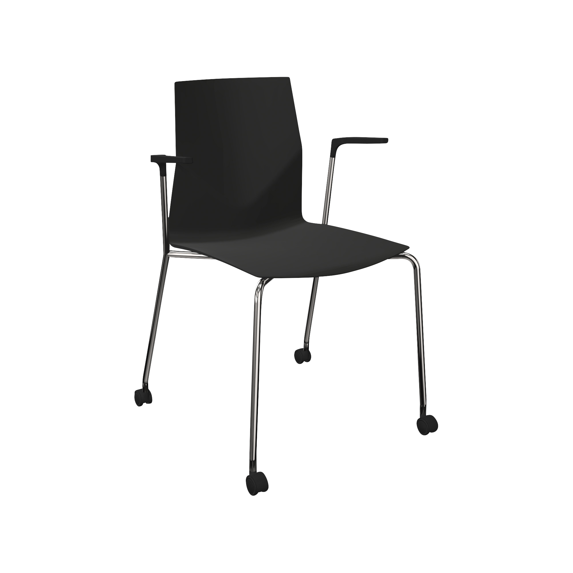 A black chair with wheels