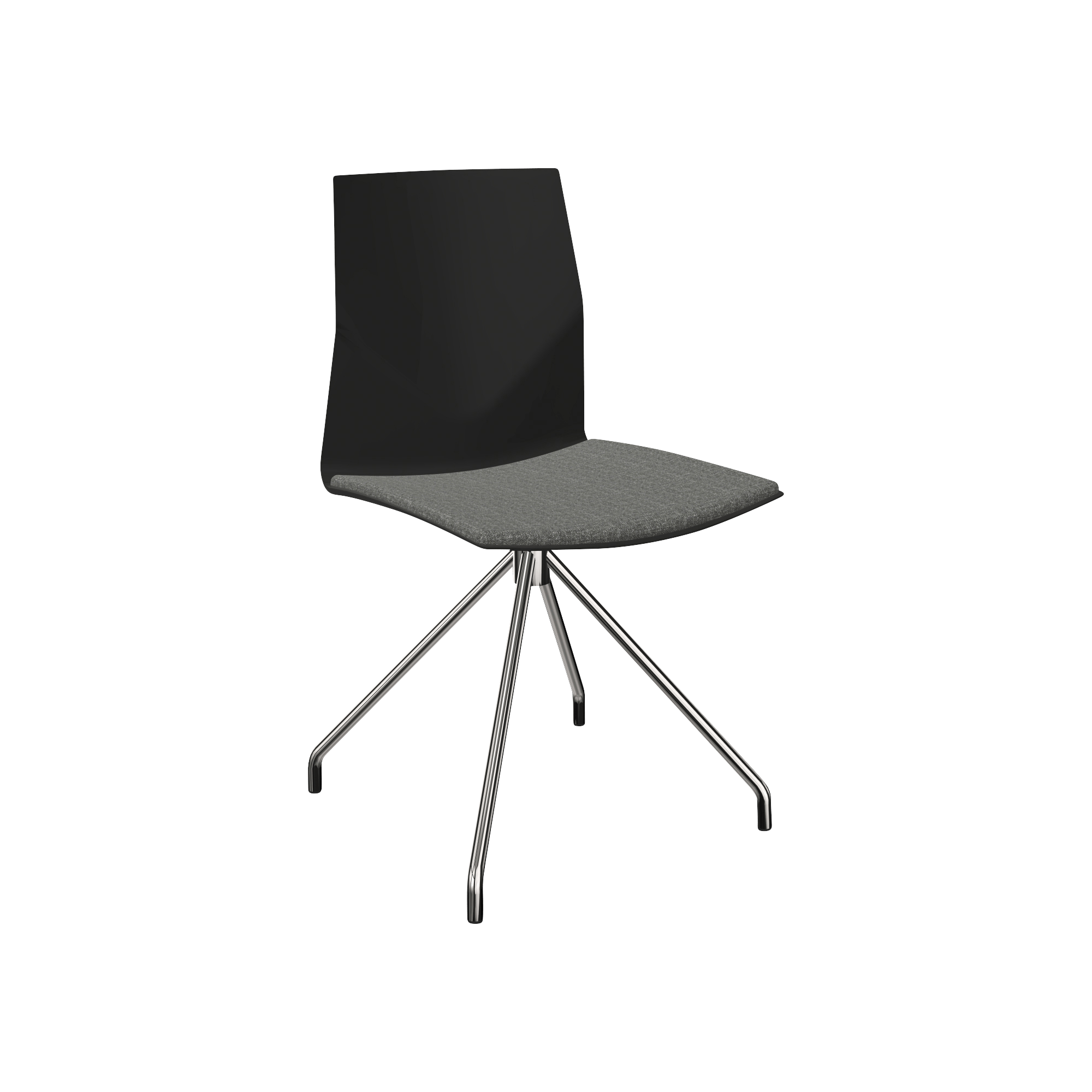 Black chair with grey seat with chrome leg