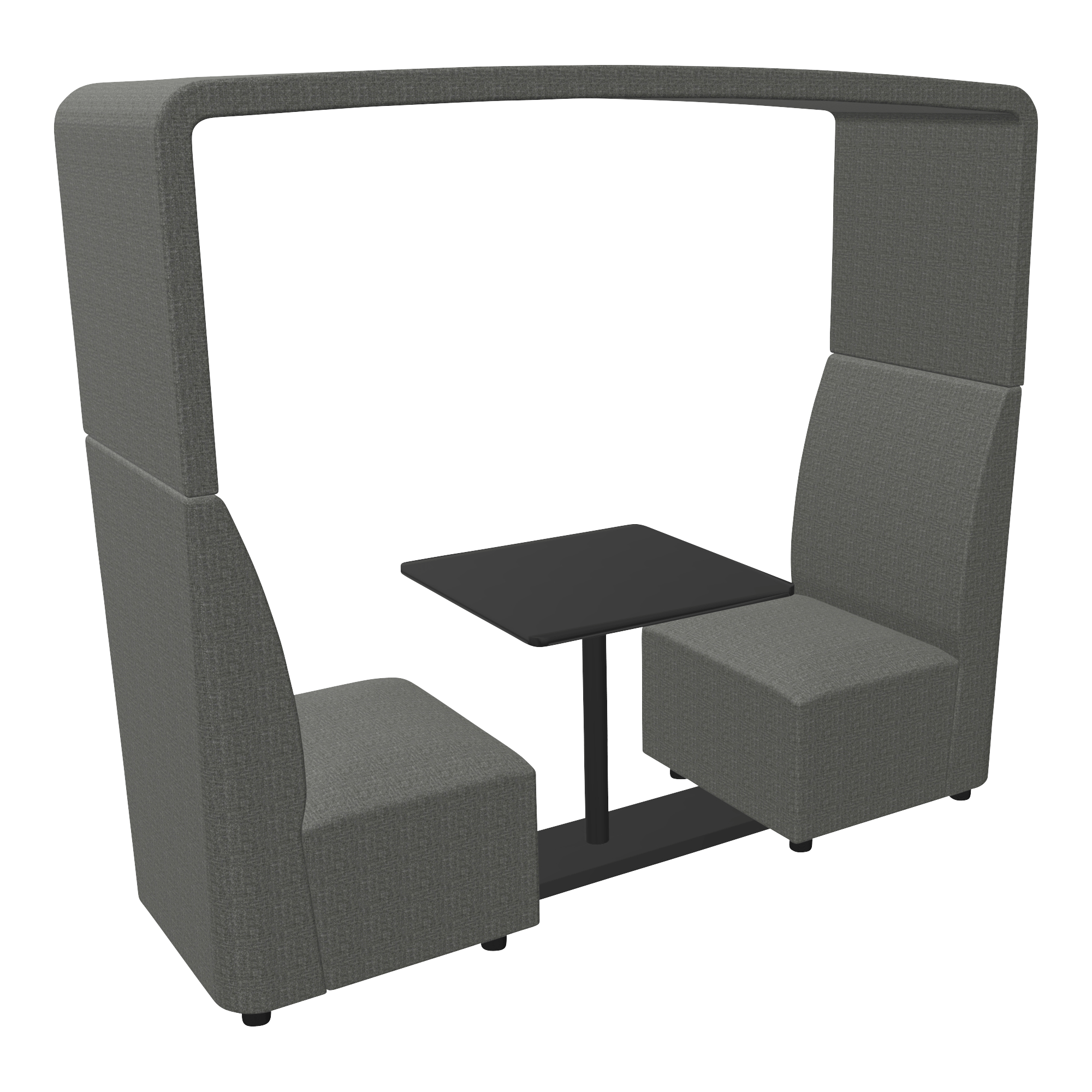 grey work booth with roof and desk