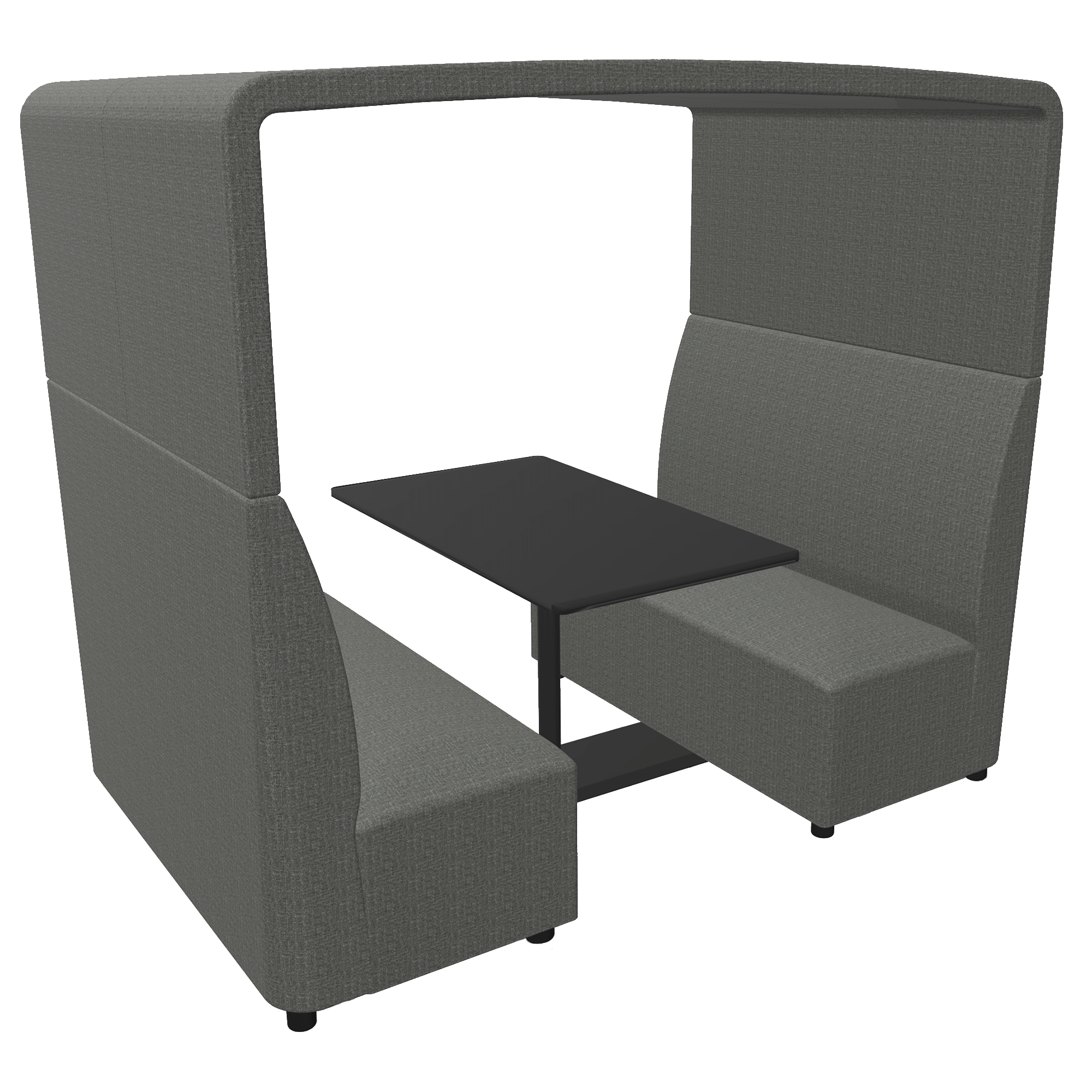 grey work booth with roof and desk