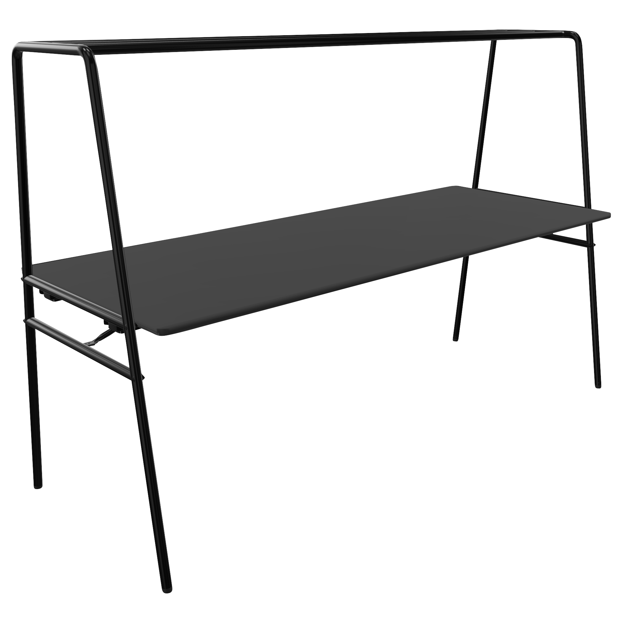 A long black table with a black frame.