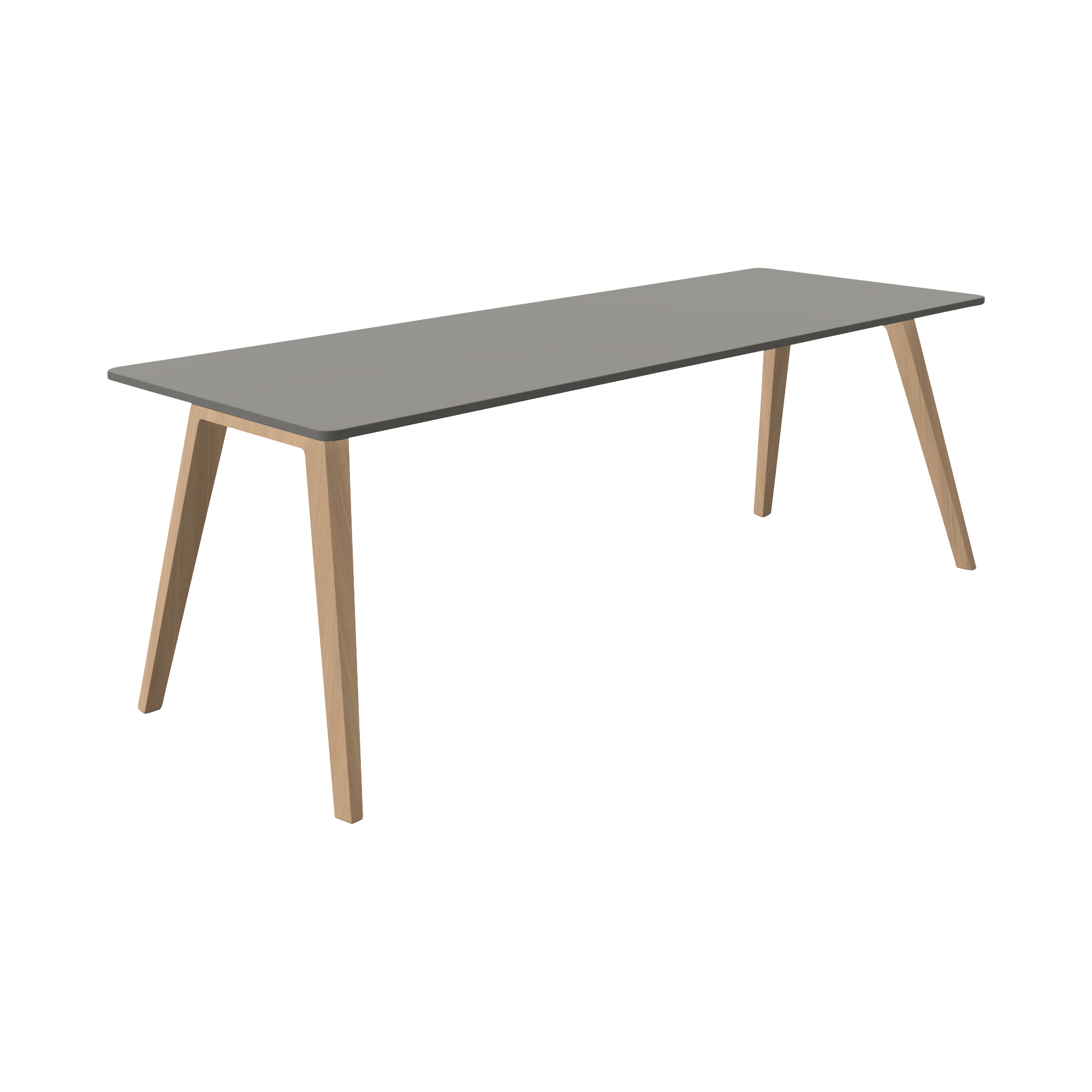 Grey rectangular table with four wooden legs