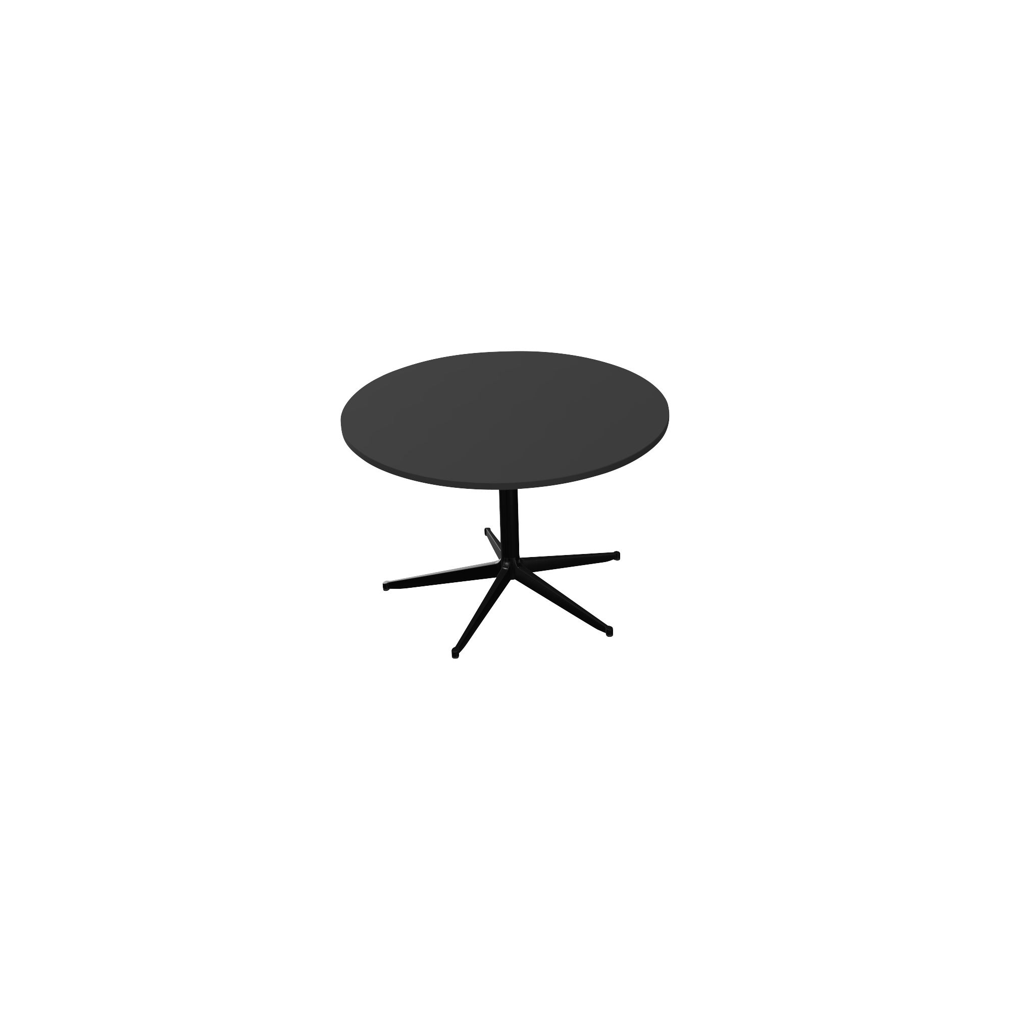 A black circular table with a pedestal leg