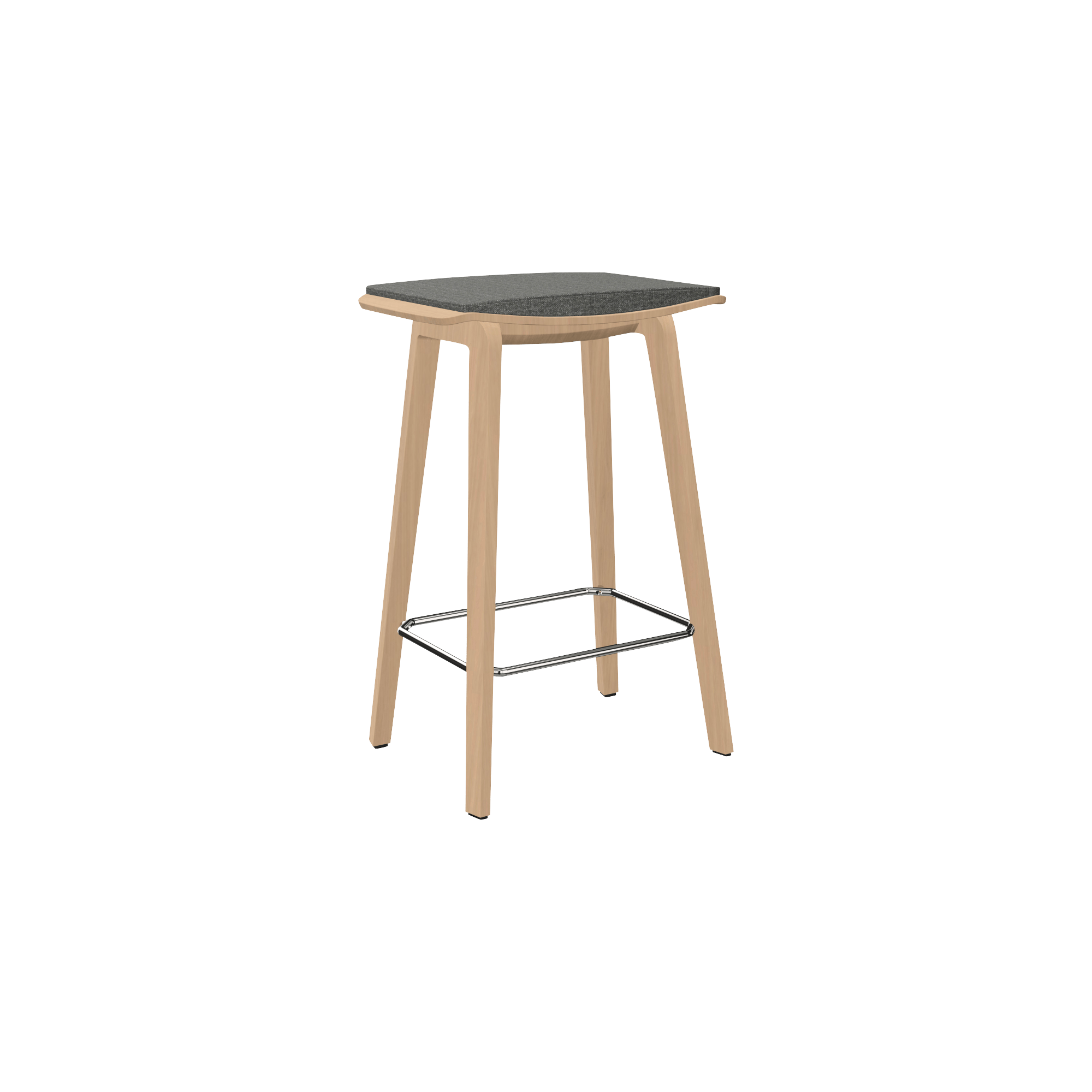 tall wooden stool with grey seat