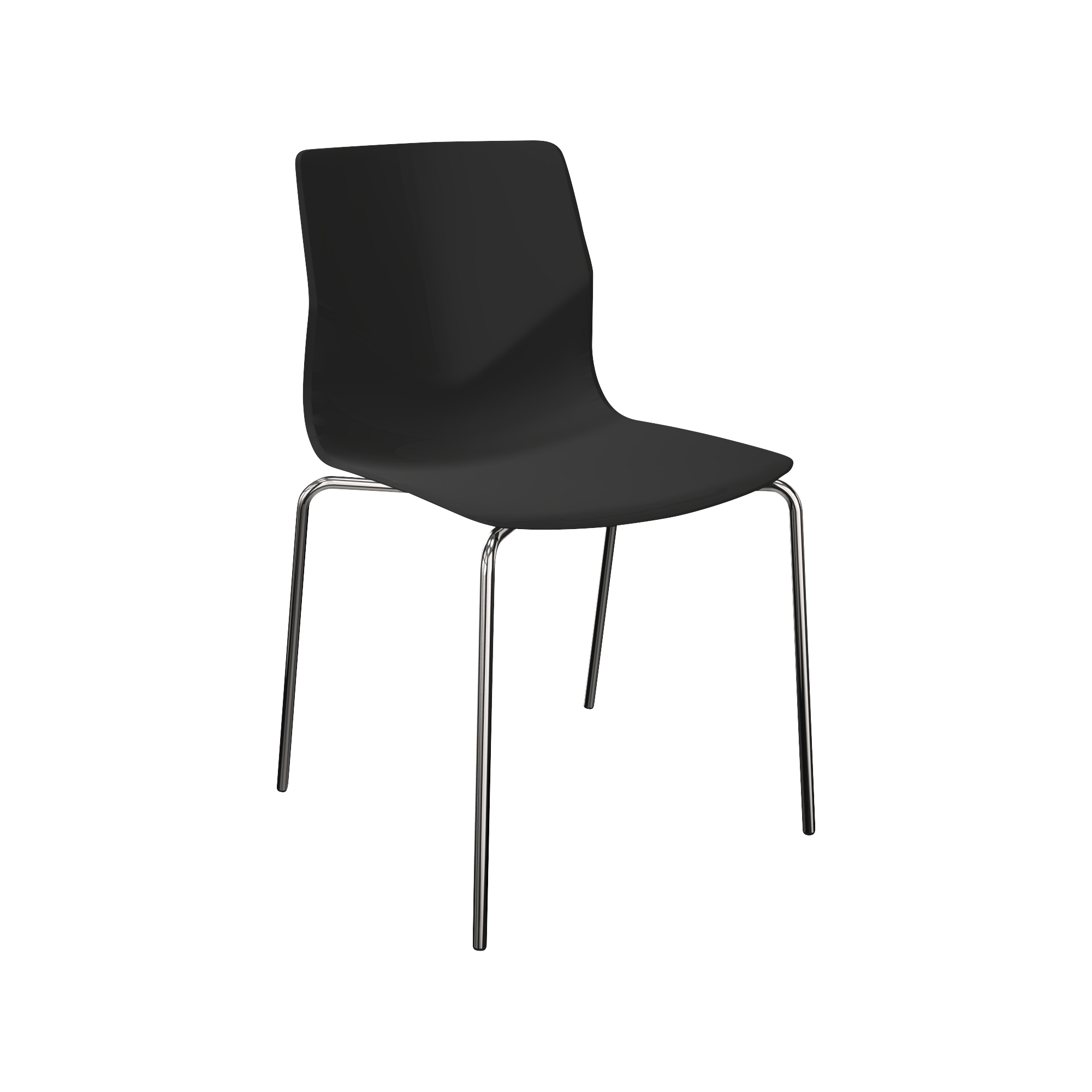 A black chair with chrome legs