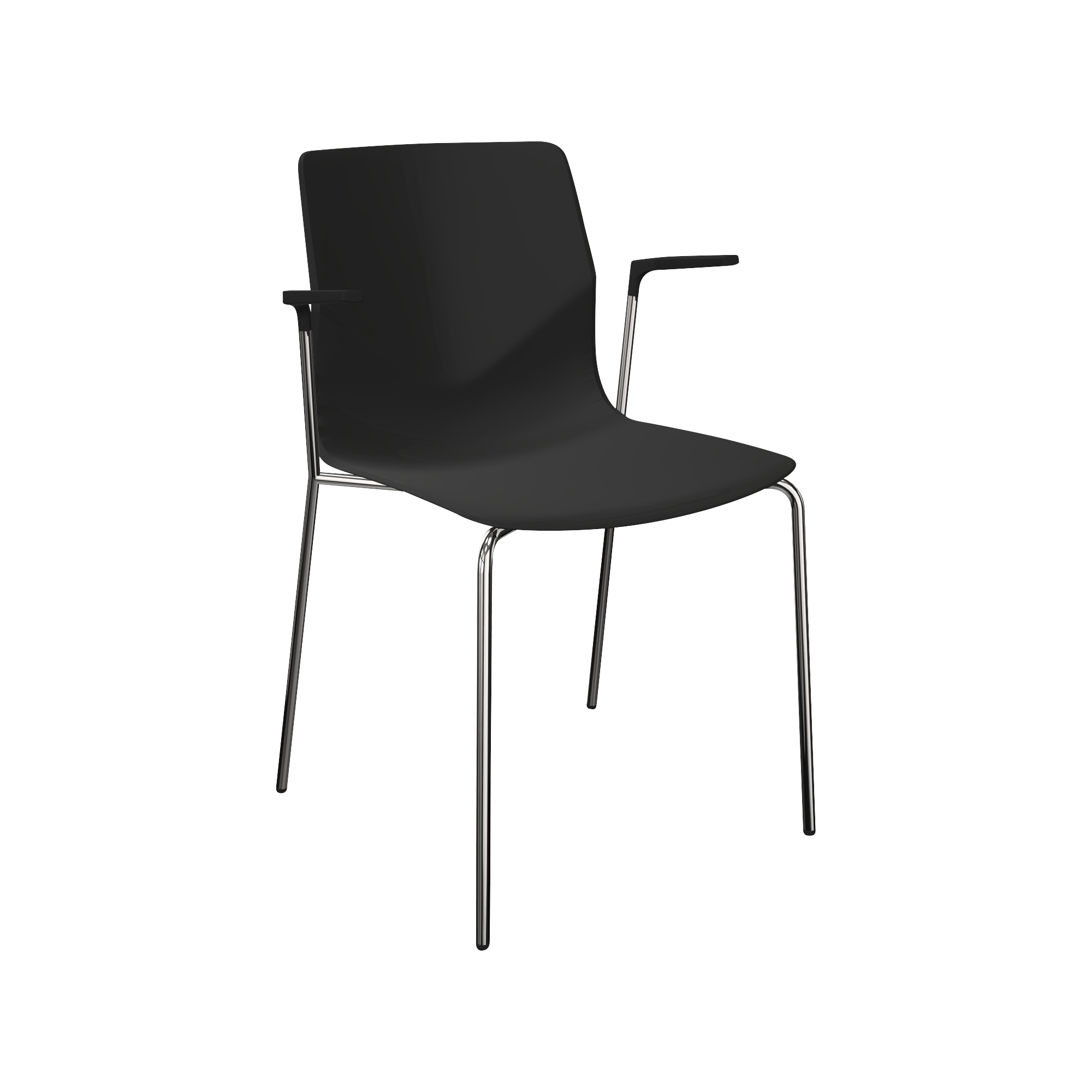 A black chair with a chrome frame and legs