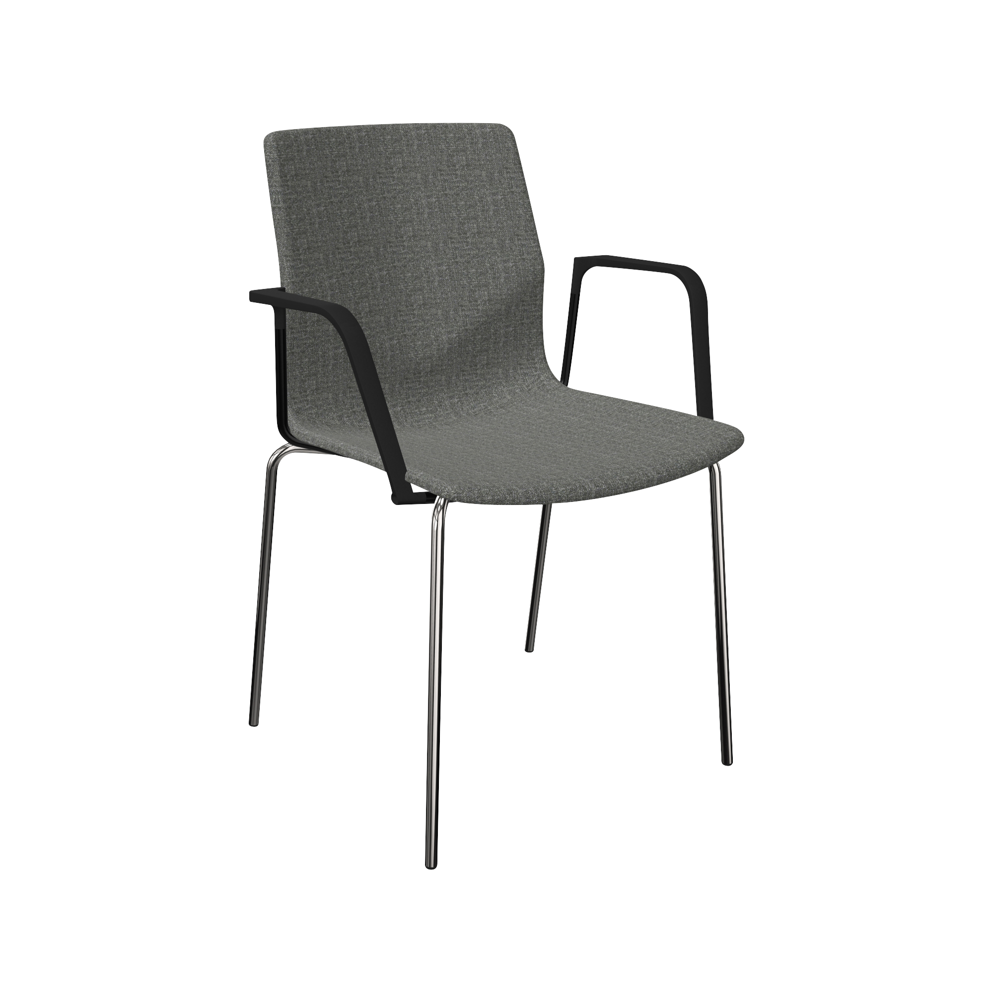 A grey chair with a black frame