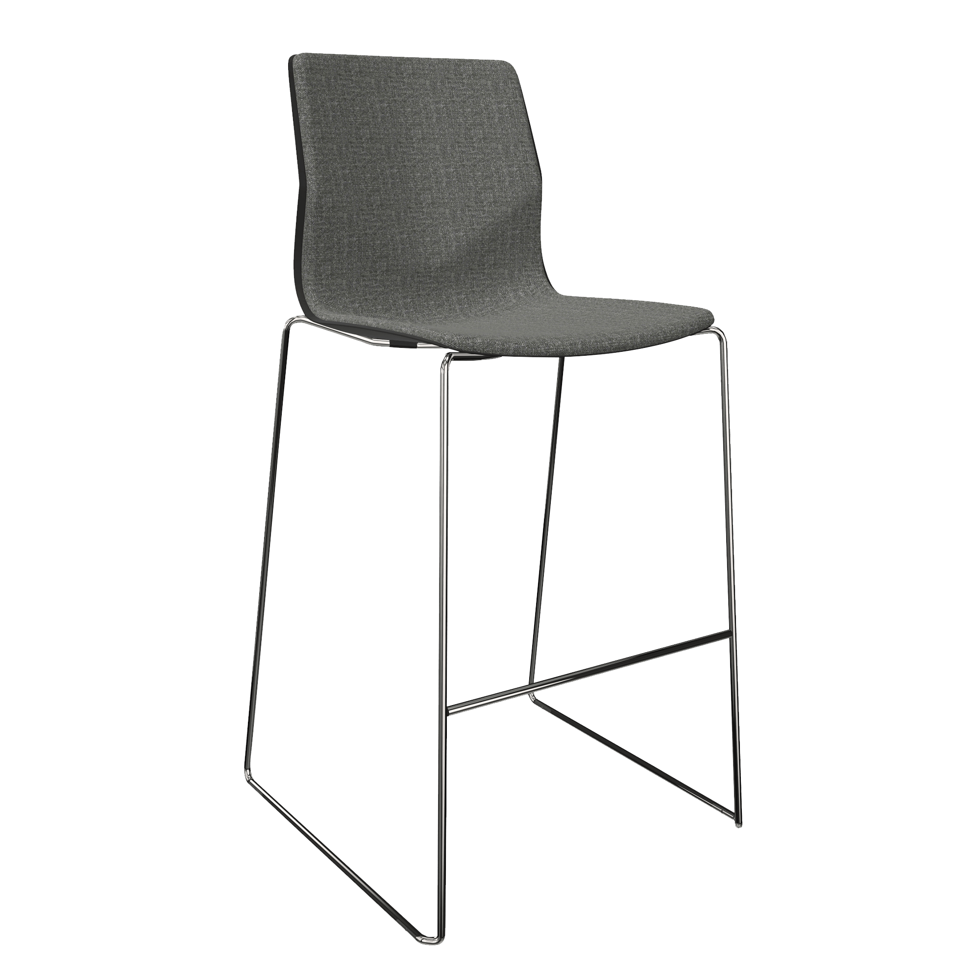 A grey counter chair with 2 chrome legs