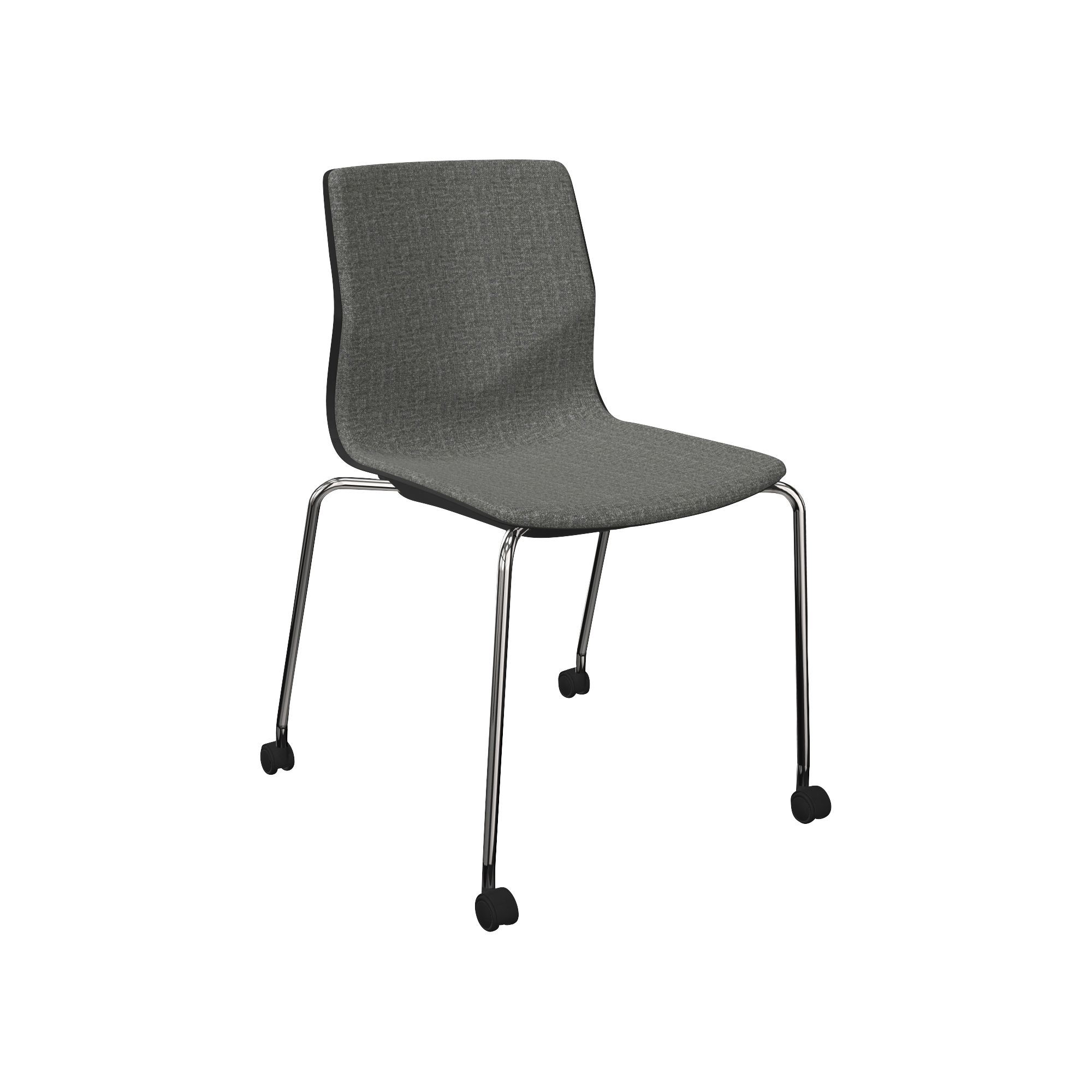 A grey chair with wheels