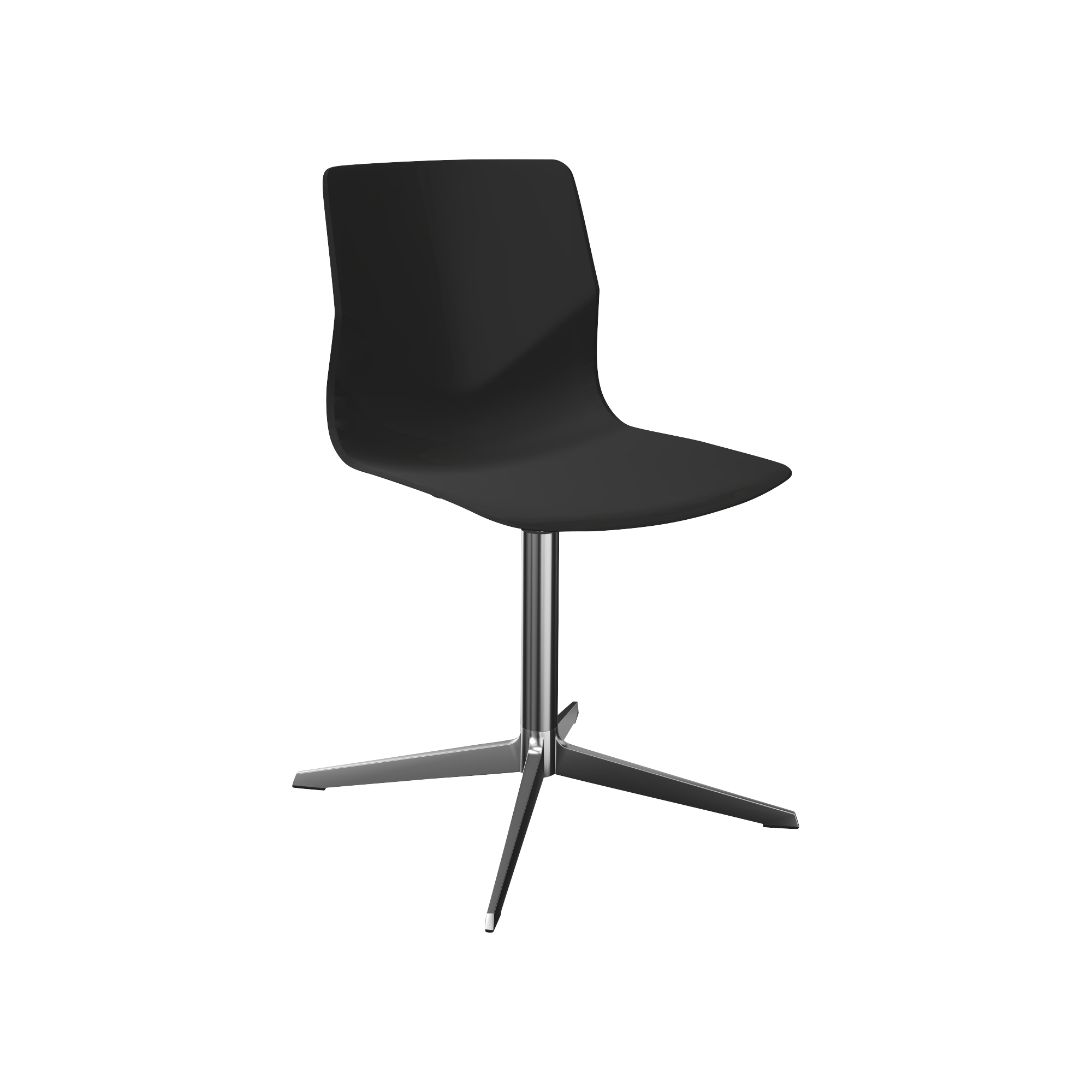 A black office chair with a chrome pedestal leg