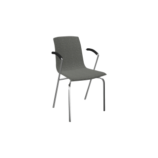 A grey office chair with arm rests ad 4 chrome legs
