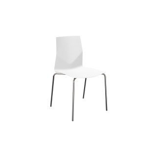 A chair with a white seat and 4 chrome legs