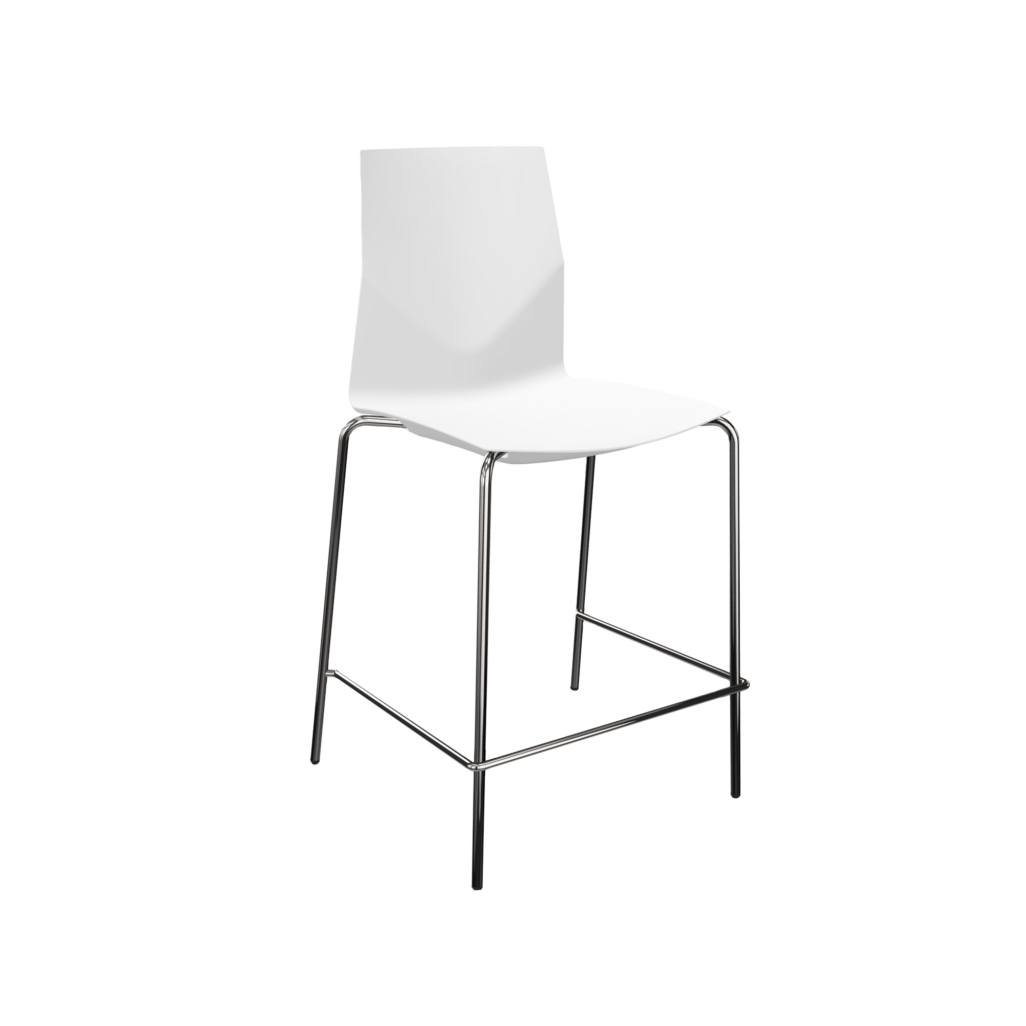 Mid height counter chair with a white seat and 4 chrome legs