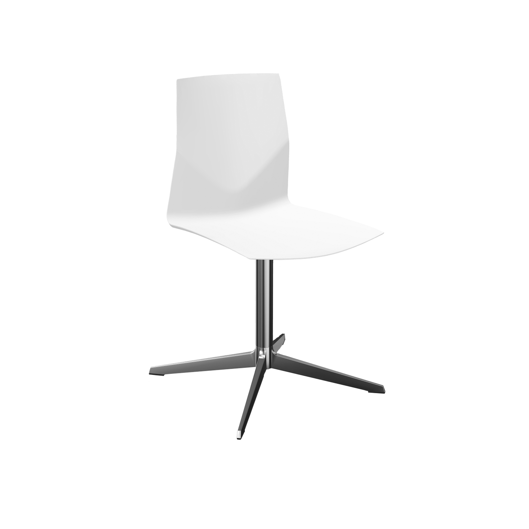 White swivel chair with a chrome pedestal leg