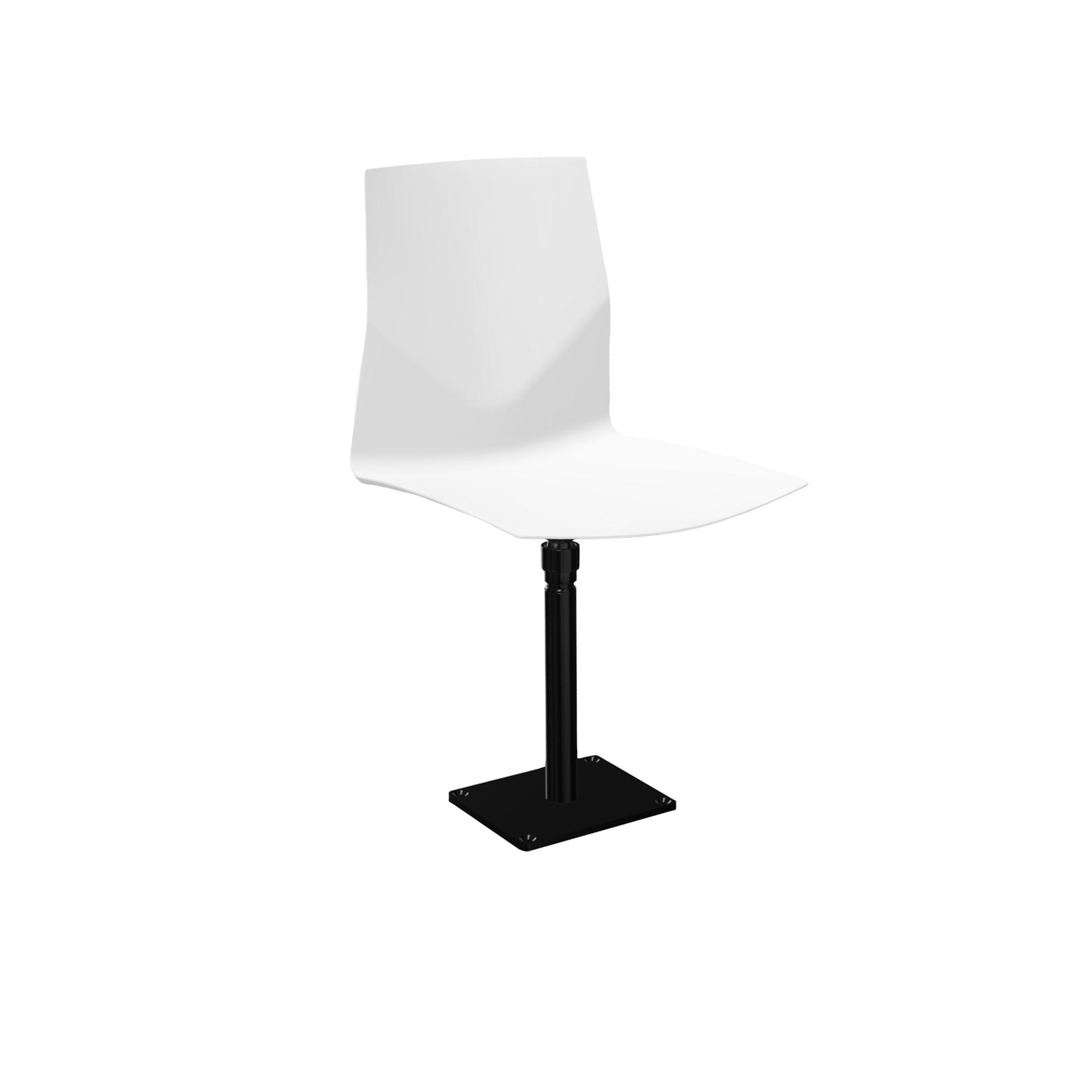 White swivel chair with a black pedestal leg