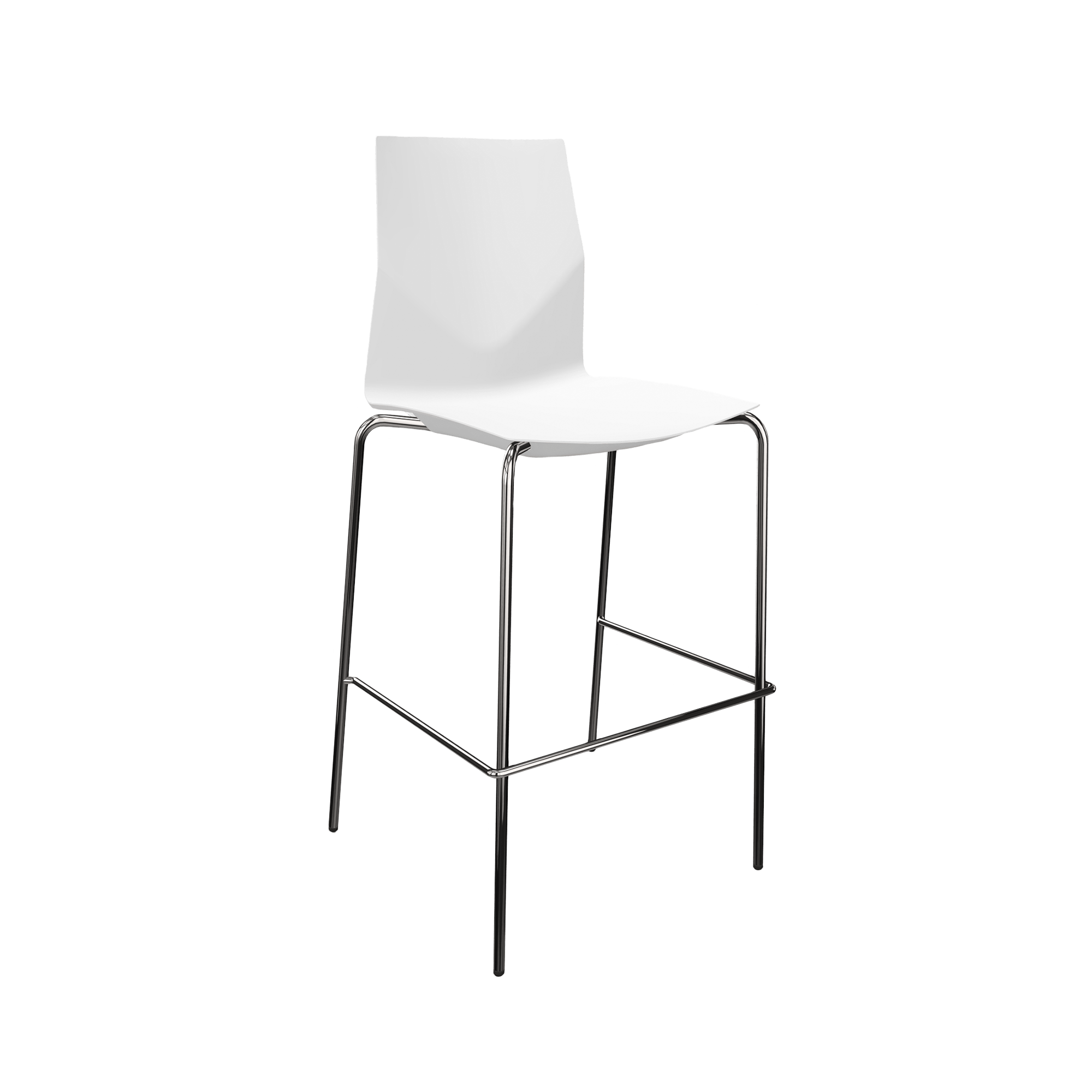 Counter height counter chair with a white seat and 4 chrome legs