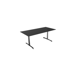 A black conference table with two T shaped legs
