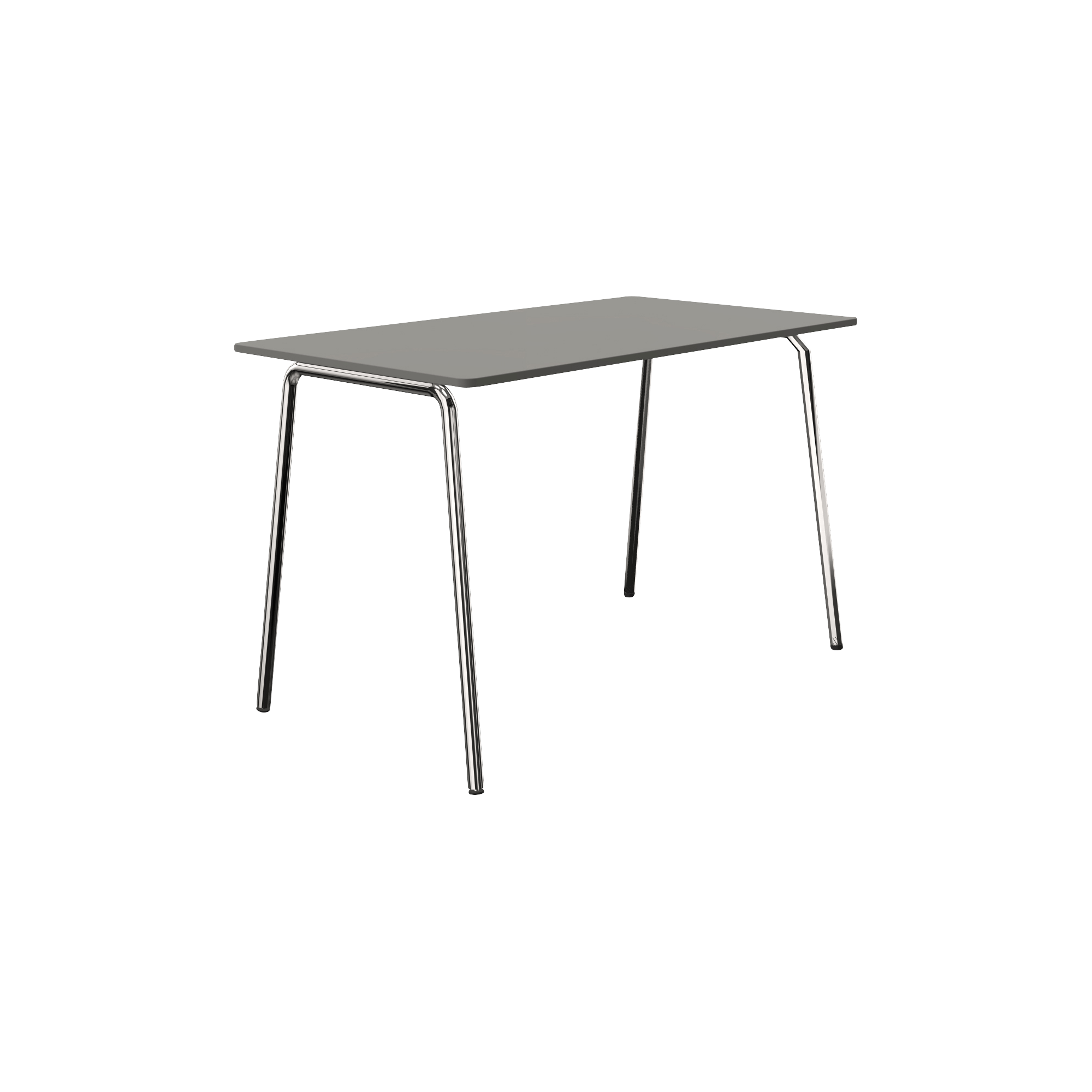 Grey, short rectangular table with 4 chrome legs