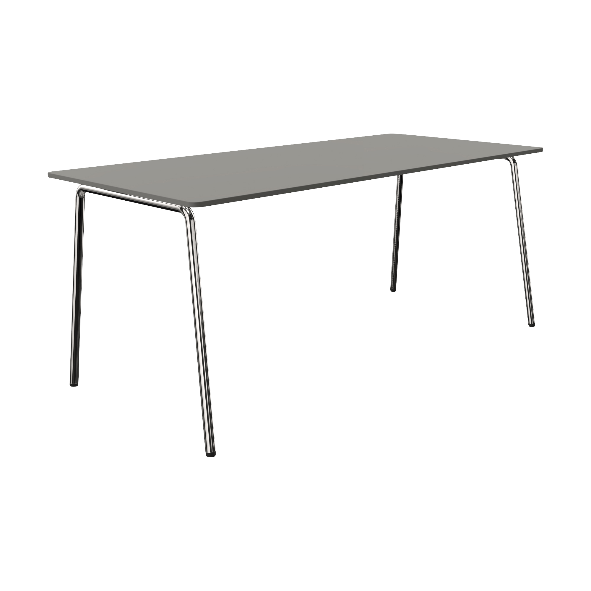 Grey, long, wide rectangular table with 4 chrome legs
