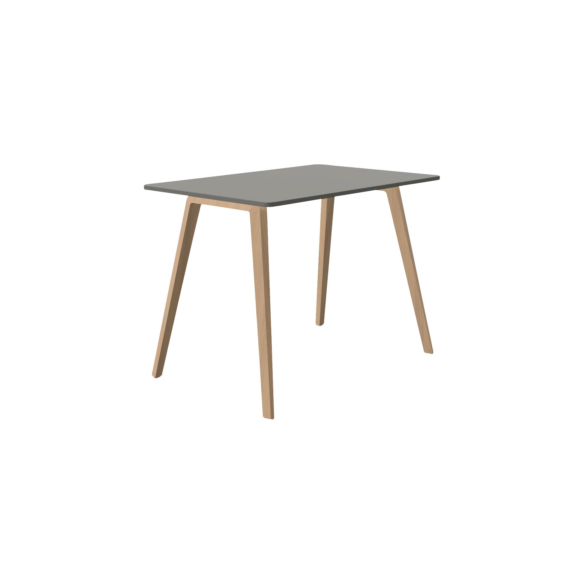 Grey, short rectangular table with 4 wooden legs