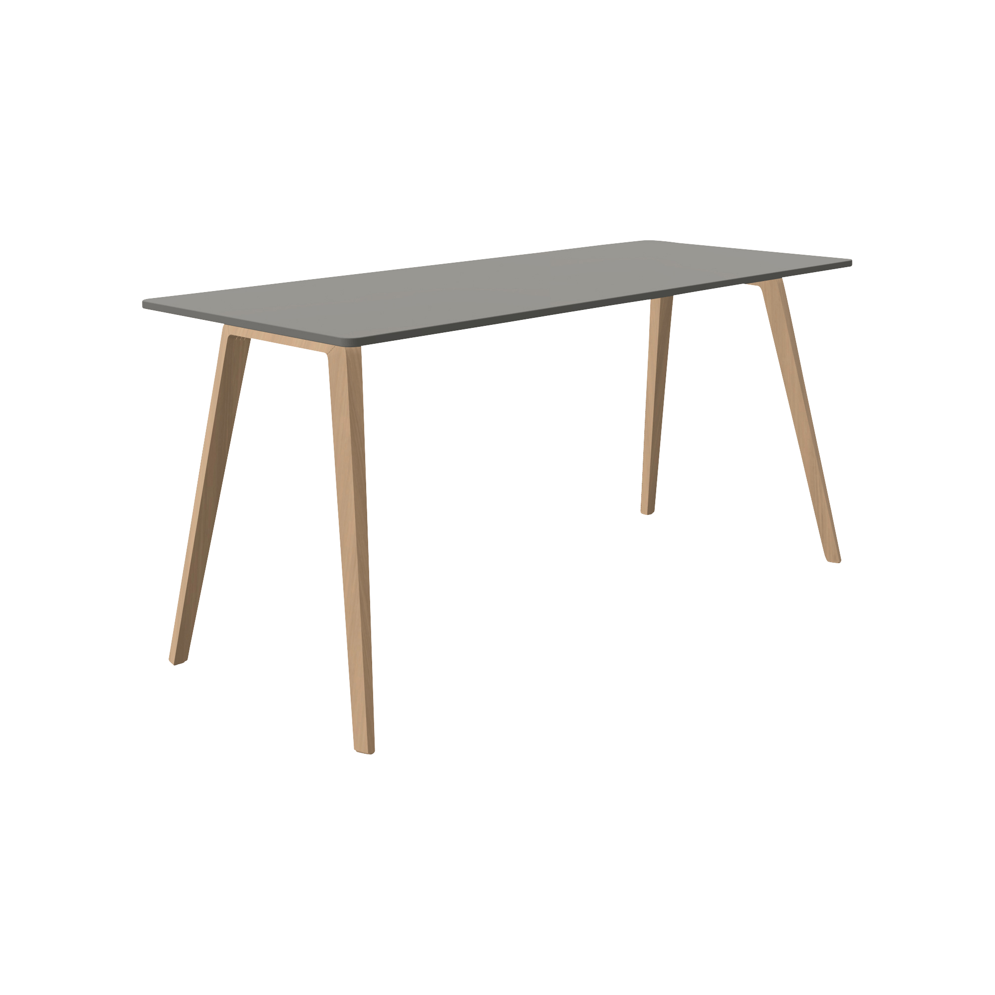 Grey, mid length rectangular table with 4 wooden legs