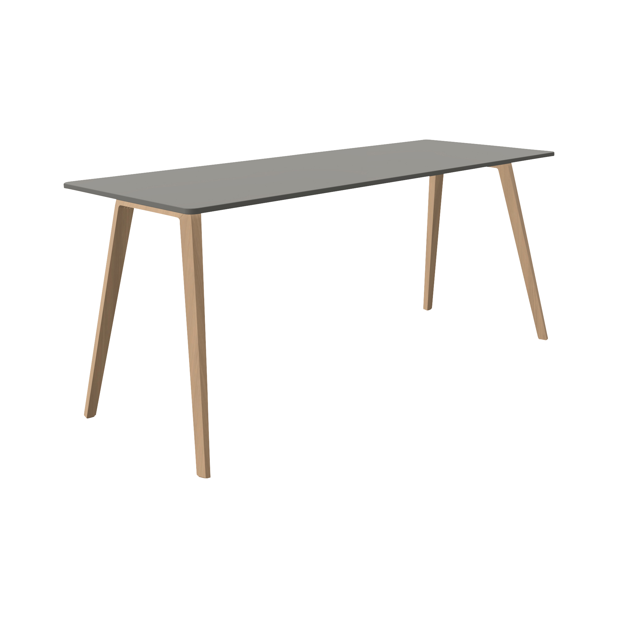 Grey, long rectangular table with 4 wooden legs