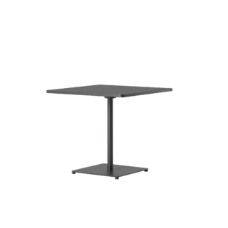 A square pedestal table with a black base