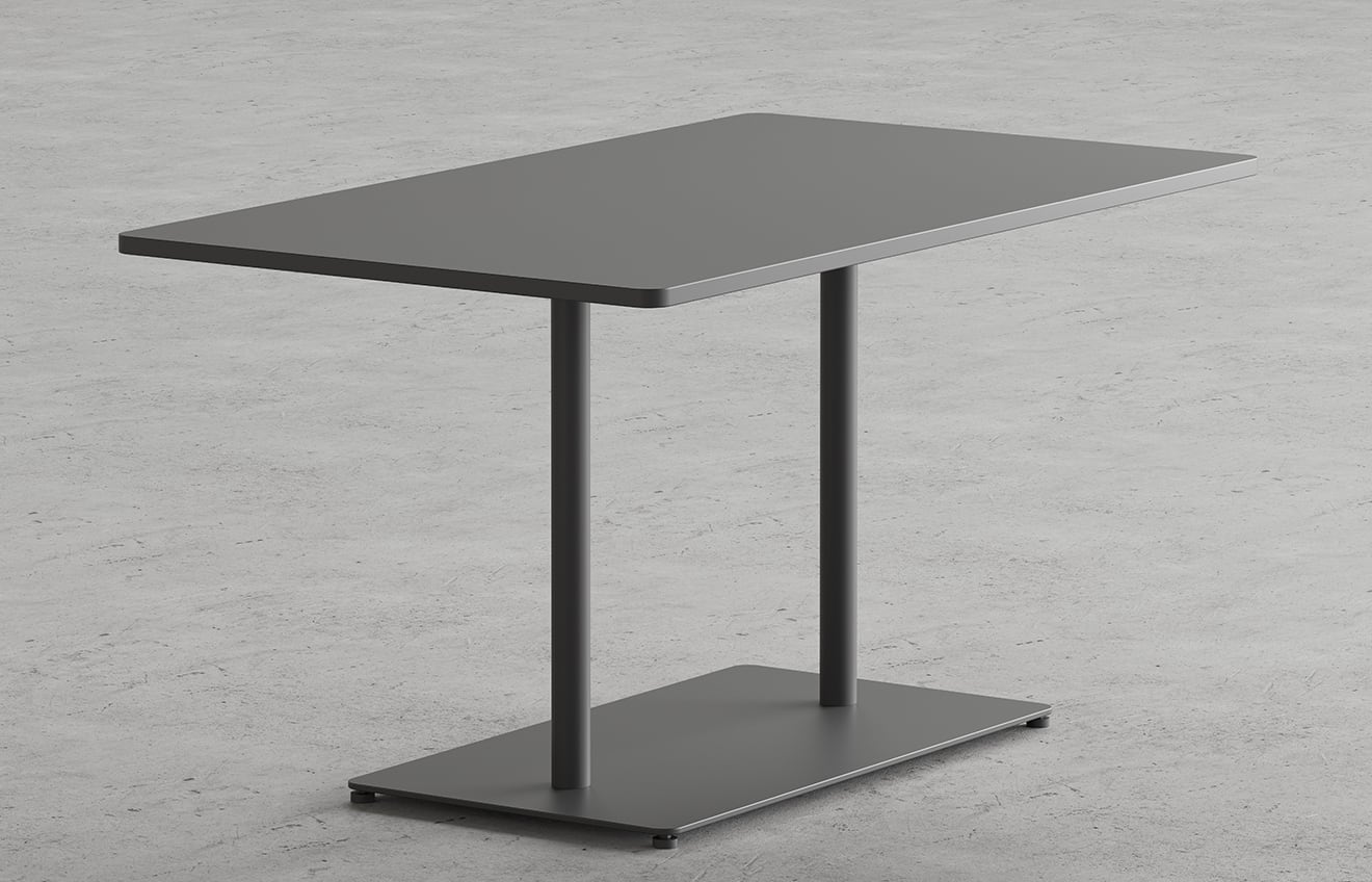 A square pedestal table with a black base