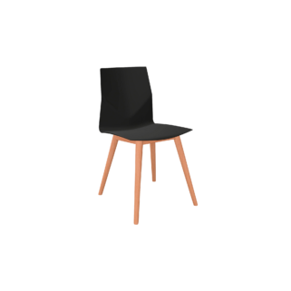 A black chair with wooden legs