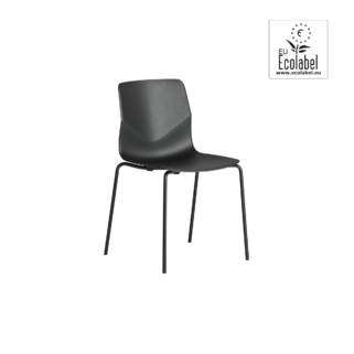 A black plastic chair with four legs