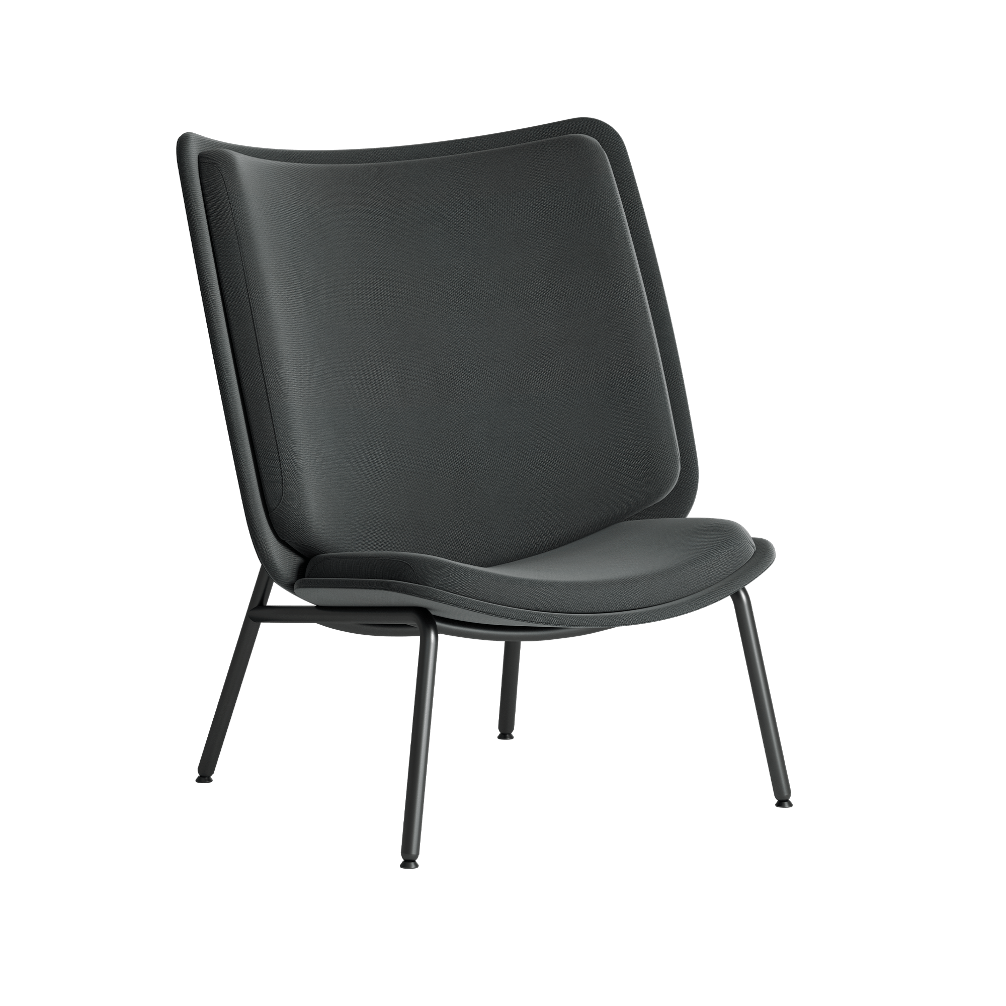 A black lounge chair on a black background.